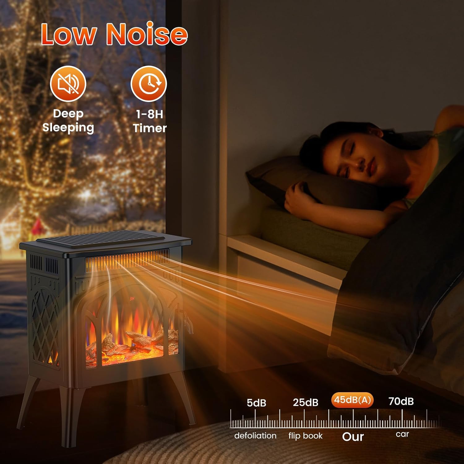 COWSAR Electric Fireplace Heater, 5100BTU/1500W Infrared Fireplace Stove with Remote Control, Realistic 3D Flame Effects, 8H Timer, Easy to Install,