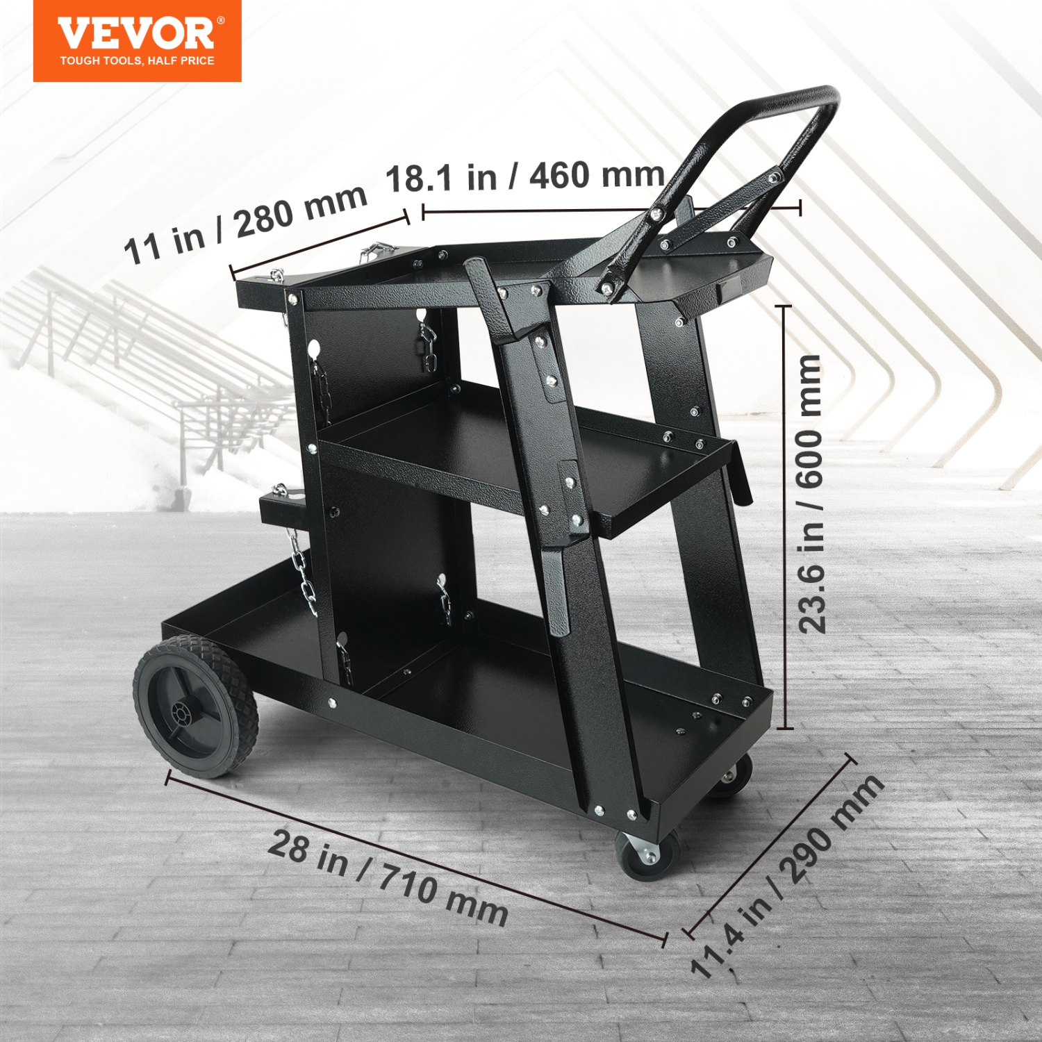 VEVOR 3-Tier Welder Cart with 400 Lbs Weight Capacity, 360° Swivel Wheels, Tank Storage Safety Chains, Rolling MIG Welder Cart for TIG, ARC, MMA,
