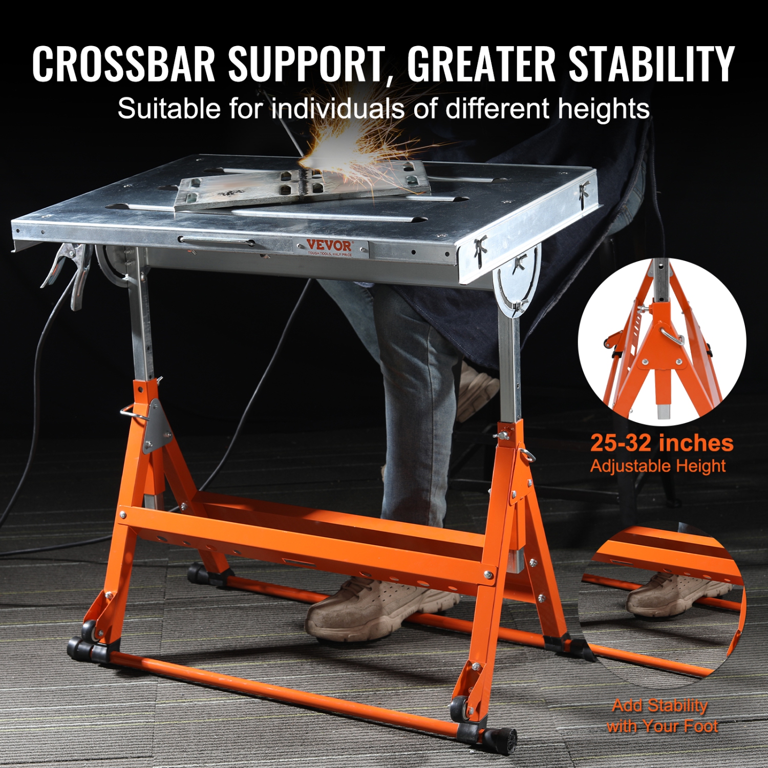 VEVOR 30" x 20" 400lbs Load Capacity Steel Welding Workbench Table on Wheels, Folding Work Bench with Three 1.1" Slot, 3 Tilt Angles, Adjustable