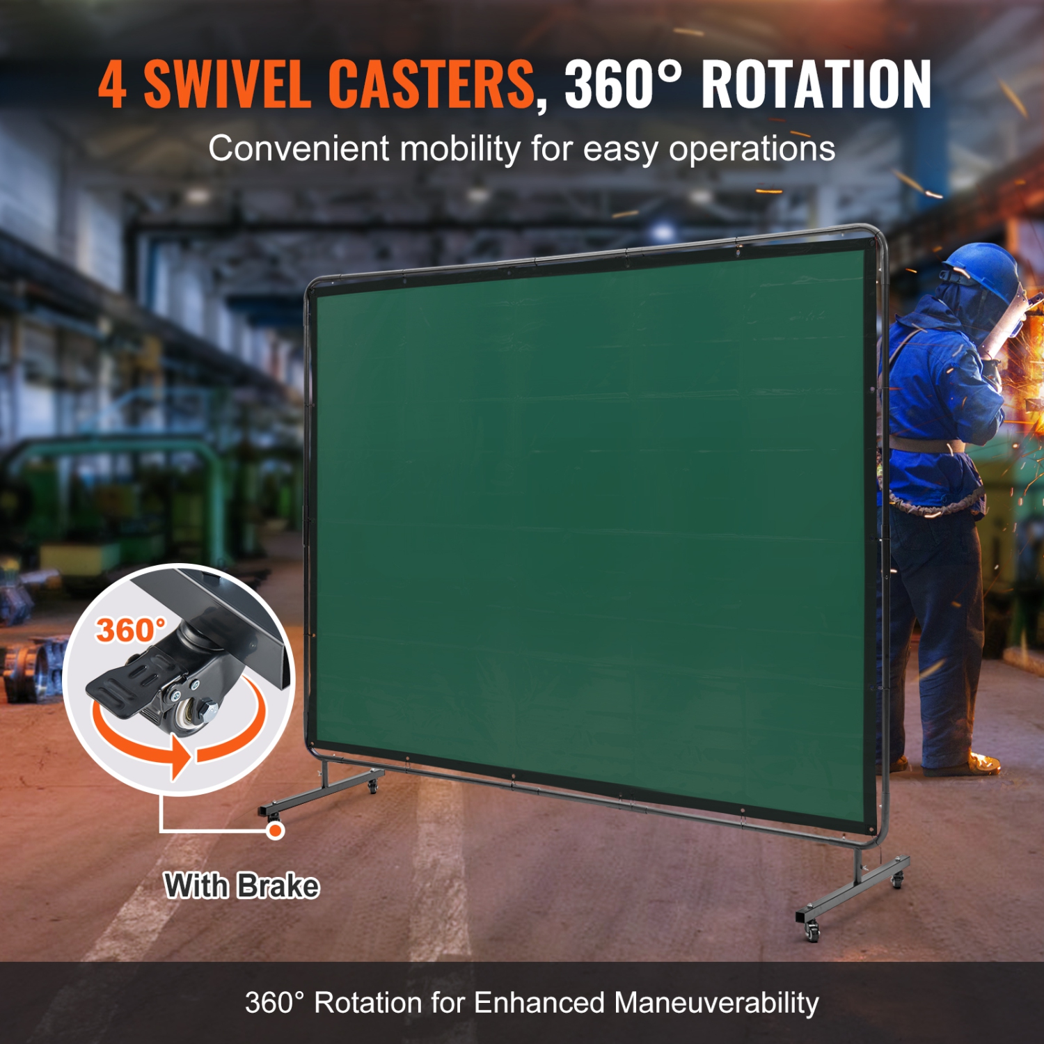 VEVOR 6' x 8' Welding Screen with Frame, Flame-Resistant Vinyl Welding Protection Screen on 4 Swivel Wheels, Moveable & Professional for