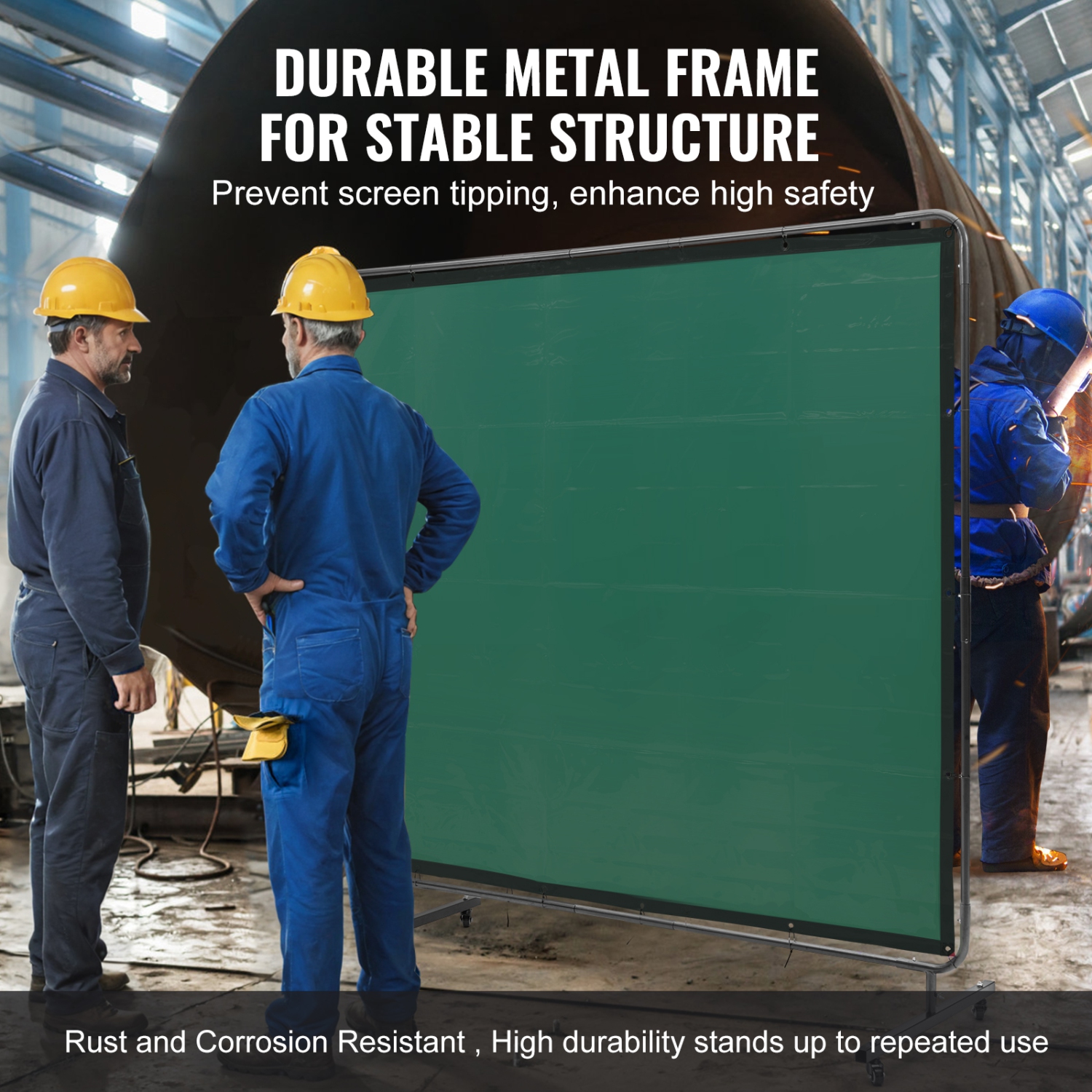 VEVOR 6' x 8' Welding Screen with Frame, Flame-Resistant Vinyl Welding Protection Screen on 4 Swivel Wheels, Moveable & Professional for