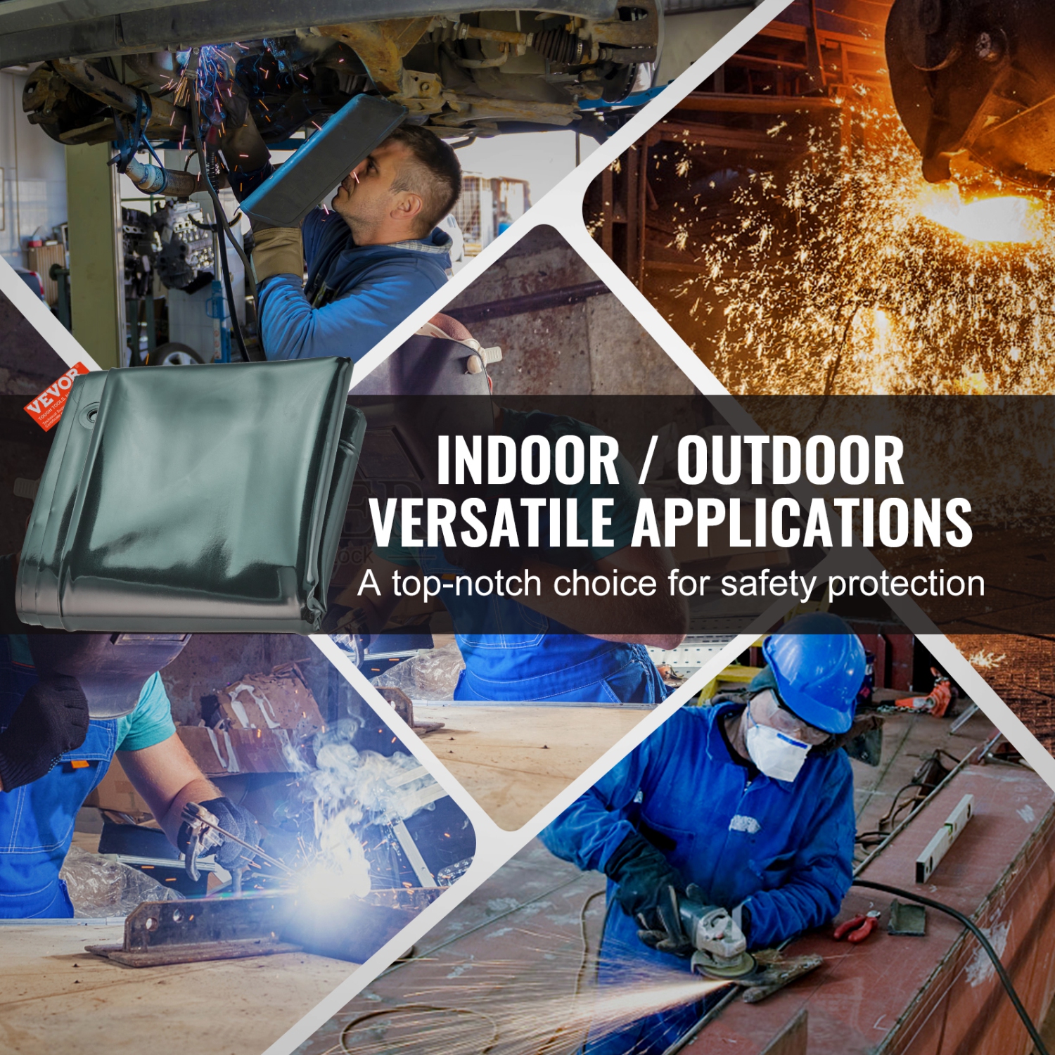 VEVOR 6' x 8' Welding Screen with Frame, Flame-Resistant Vinyl Welding Protection Screen on 4 Swivel Wheels, Moveable & Professional for