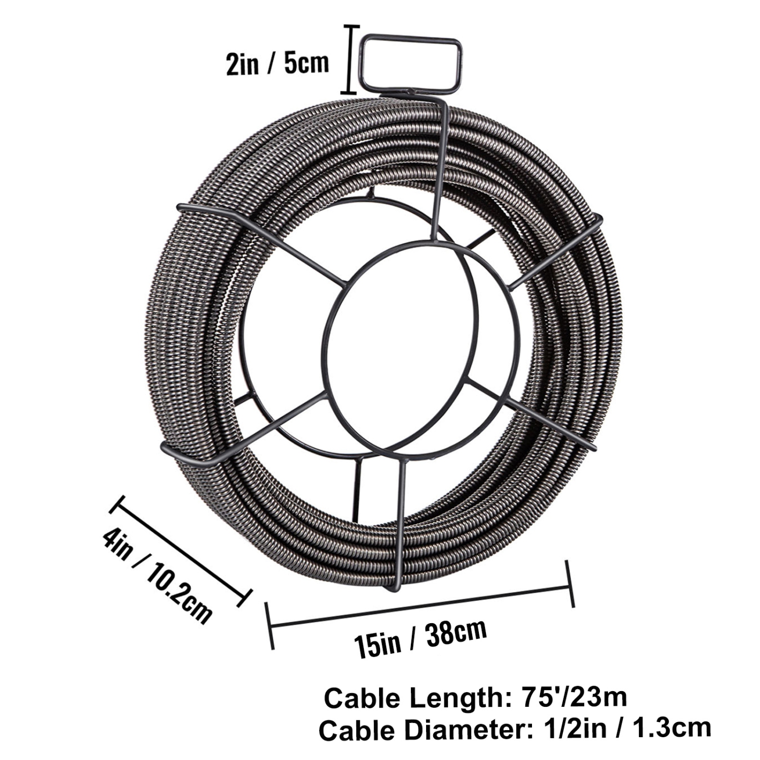 VEVOR 75 Feet x 1/2 Inch Drain Cleaning Cable, Solid Core Cable Sewer Cable Drain Auger Cable Cleaner Snake Clog Pipe Drain Cleaning Cable Sewer