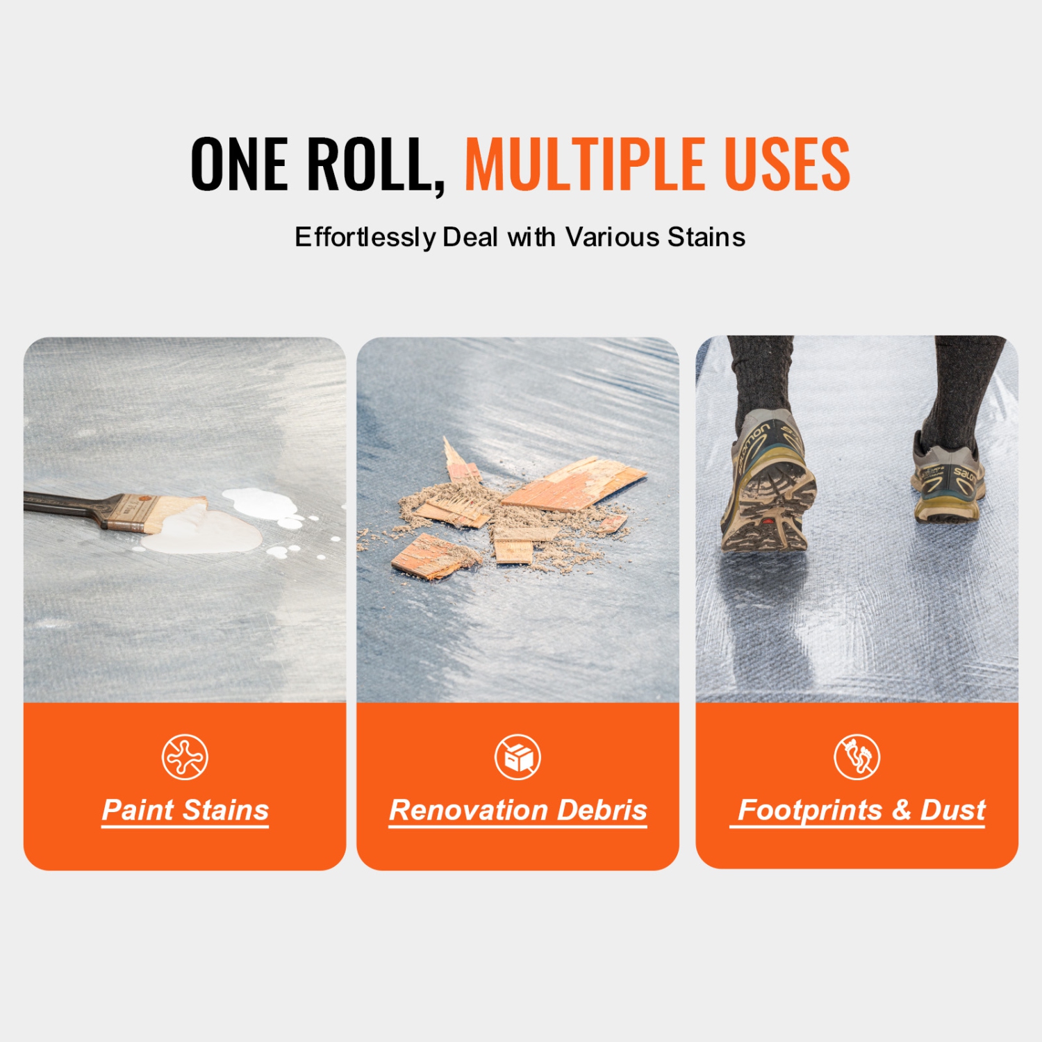 VEVOR 36" x 200' Carpet Protection Film, Floor and Surface Shield with Self Adhesive Backing & Easy Installation, Polyethylene Adhesive Car Mat