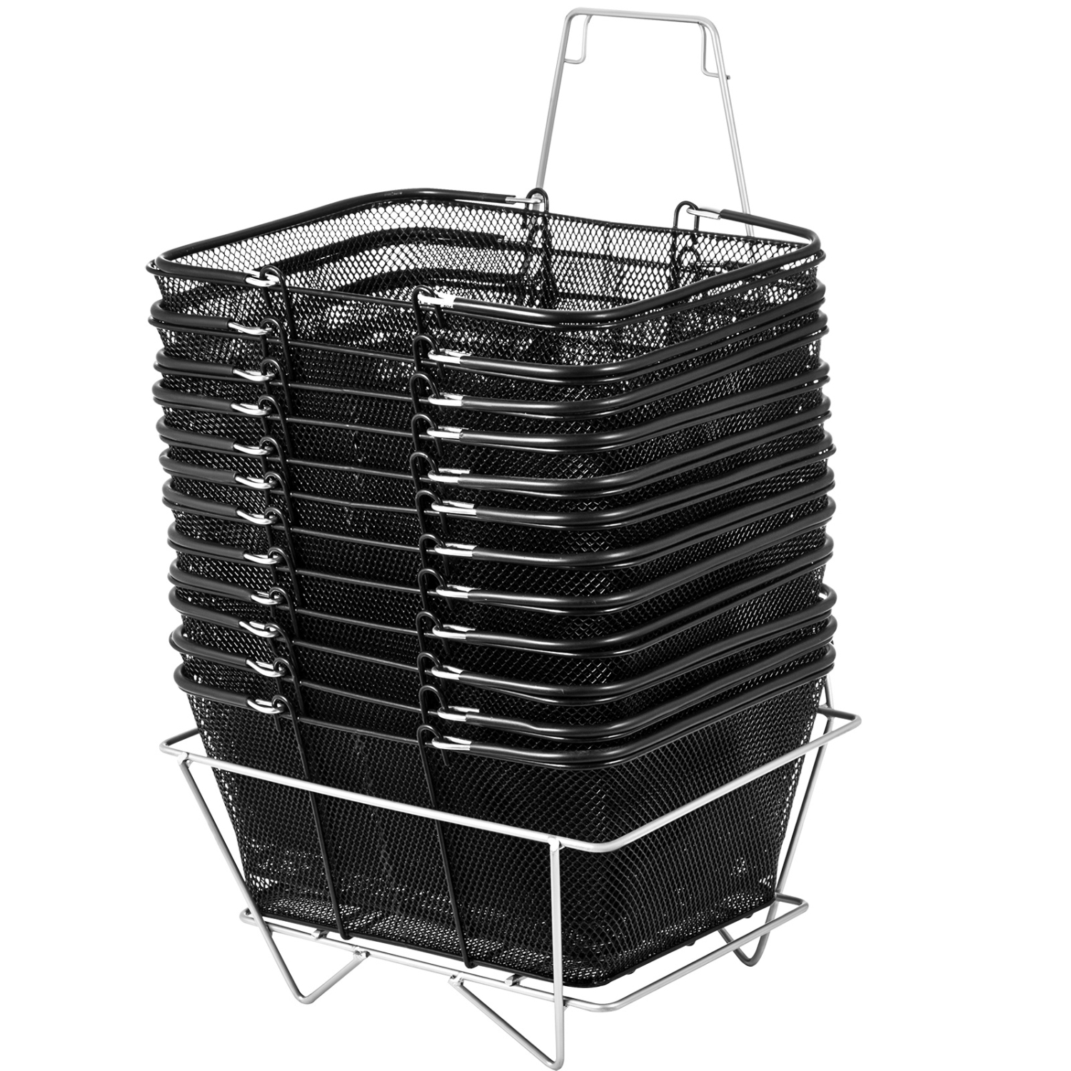 VEVOR 12PCS Shopping Baskets with Handles, Black Metal Shopping Basket, Portable Wire Shopping Basket, Black Wire Mesh shopping Basket Set for