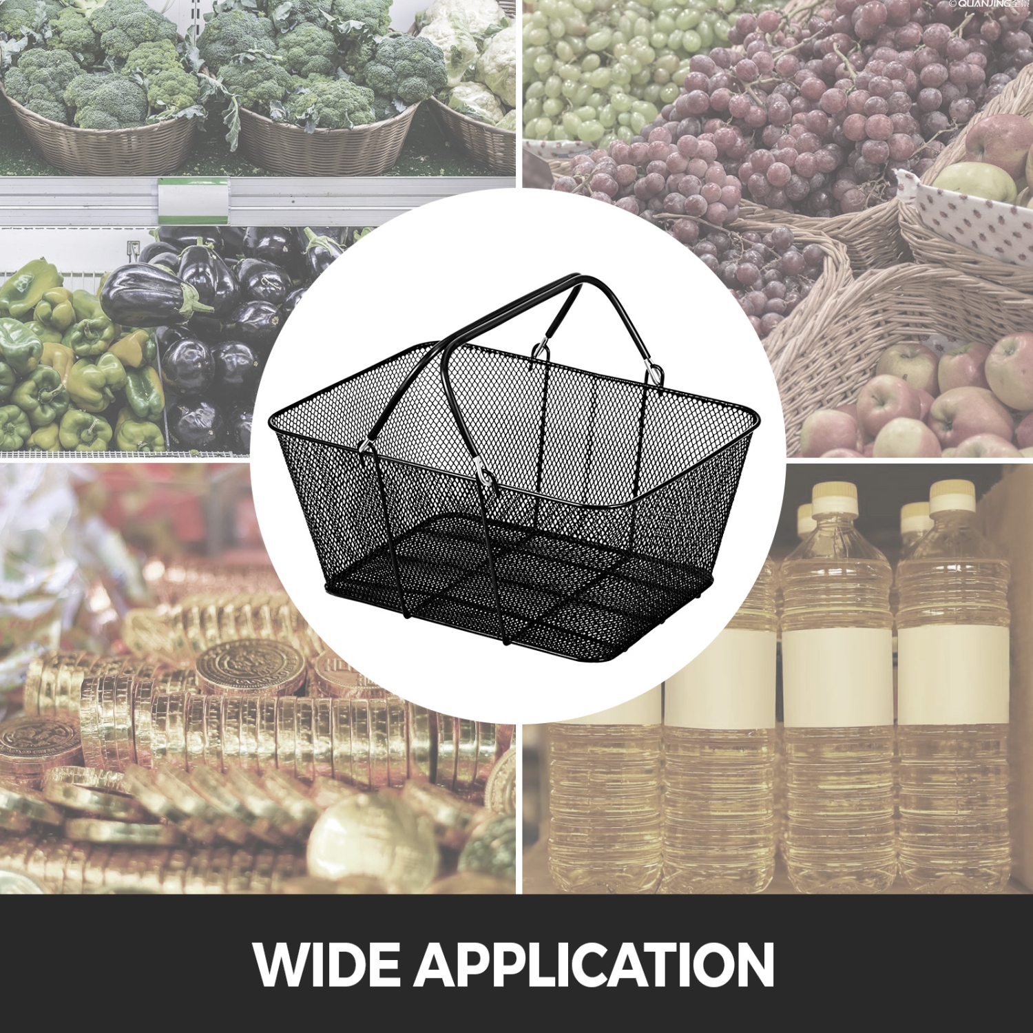 VEVOR 12PCS Shopping Baskets with Handles, Black Metal Shopping Basket, Portable Wire Shopping Basket, Black Wire Mesh shopping Basket Set for