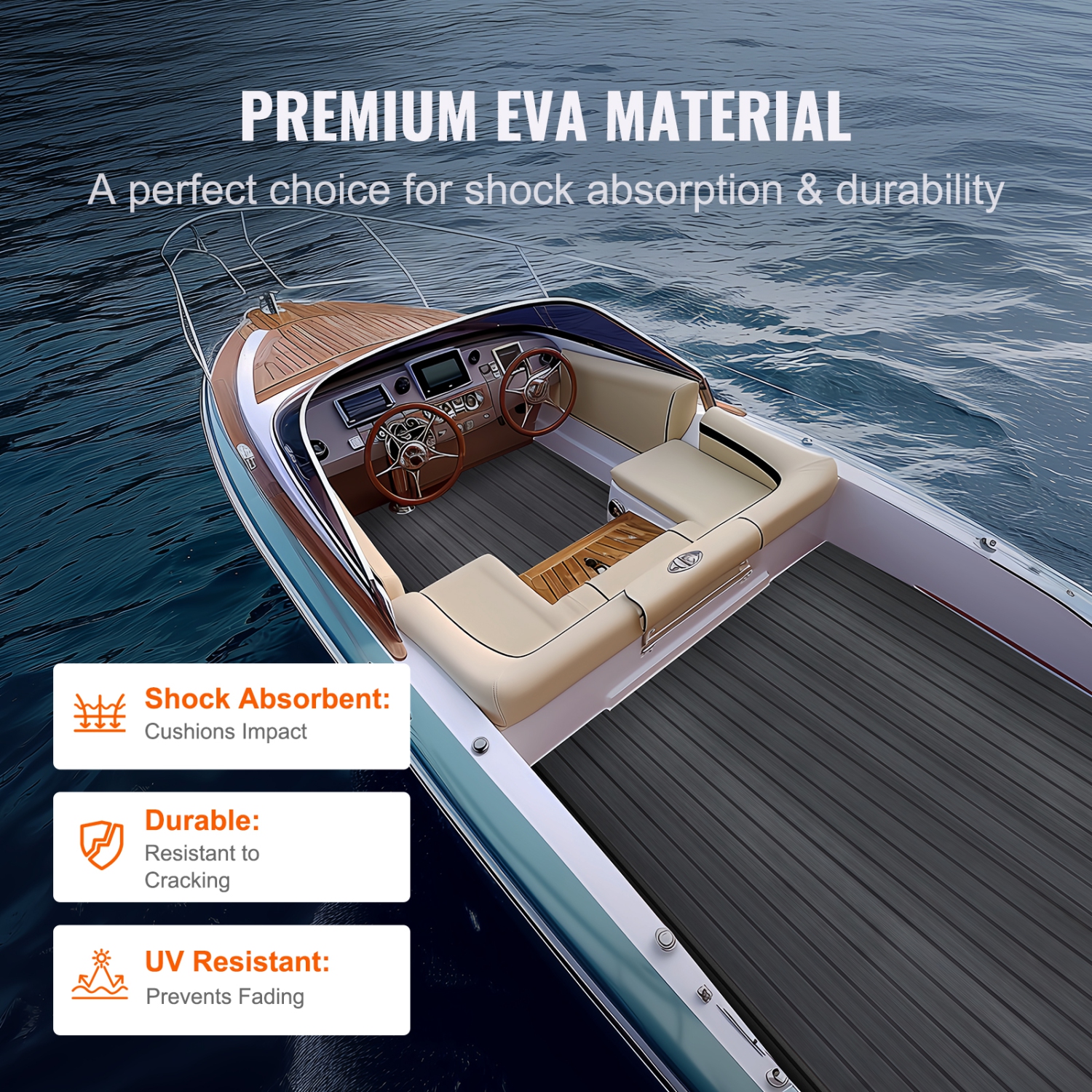 VEVOR 94.5" x 23.6" Boat Flooring, EVA Foam Boat Decking, Non-Slip Self-Adhesive Flooring, 15.5 sq.ft Marine Carpet for Boats, Yacht, Pontoon, Kayak