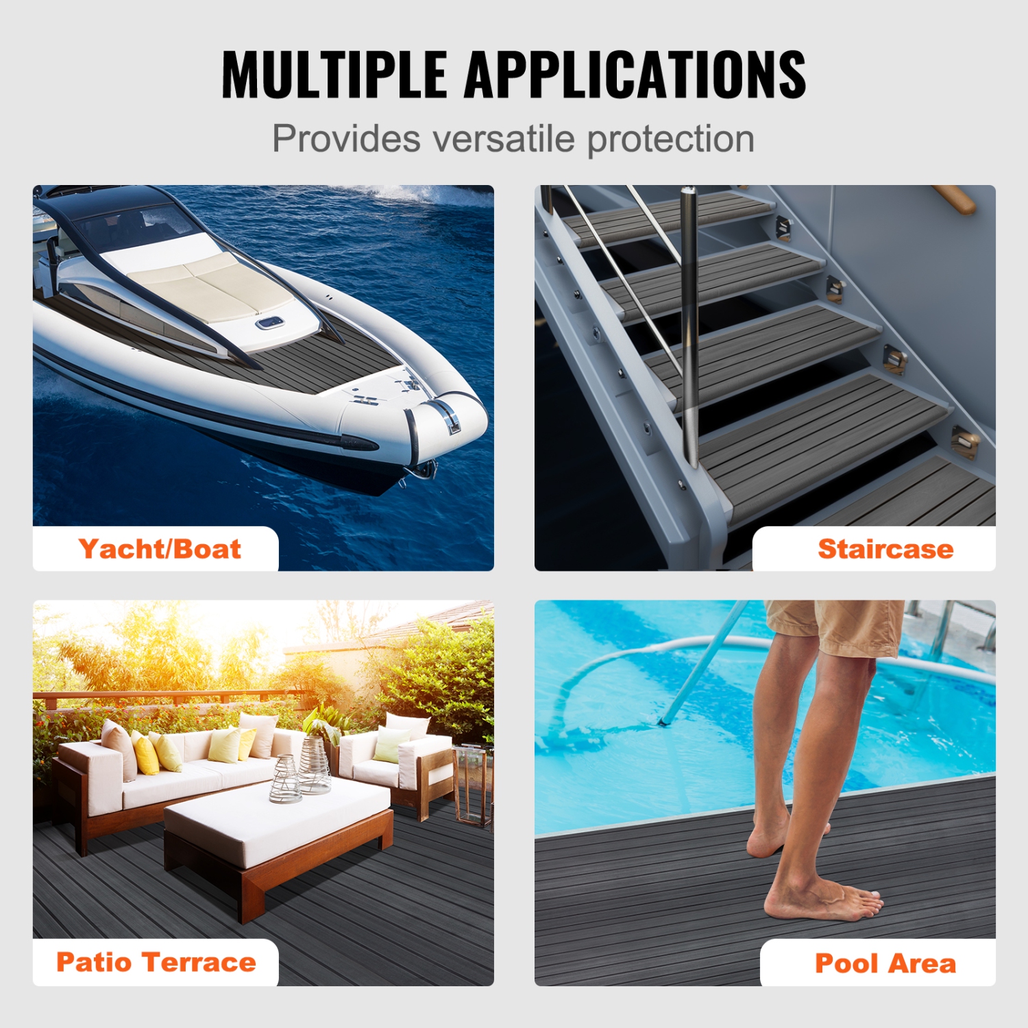 VEVOR 94.5" x 23.6" Boat Flooring, EVA Foam Boat Decking, Non-Slip Self-Adhesive Flooring, 15.5 sq.ft Marine Carpet for Boats, Yacht, Pontoon, Kayak
