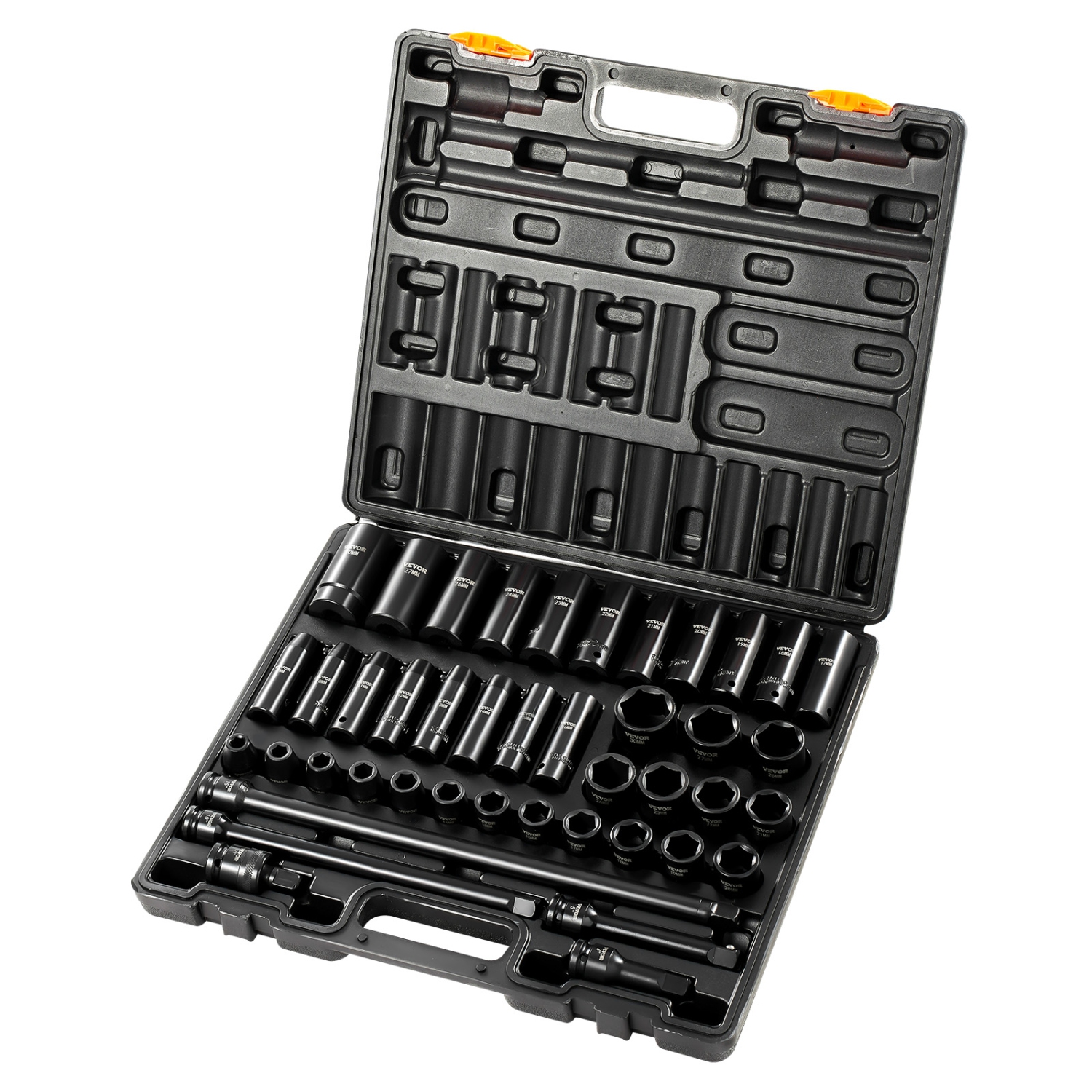 VEVOR 1/2 Inches Impact Socket Set, 43 Piece Impact Sockets, Standard Socket Assortment, 1/2 Inches Drive Socket Set 6-Point Sockets Metric 9-30mm