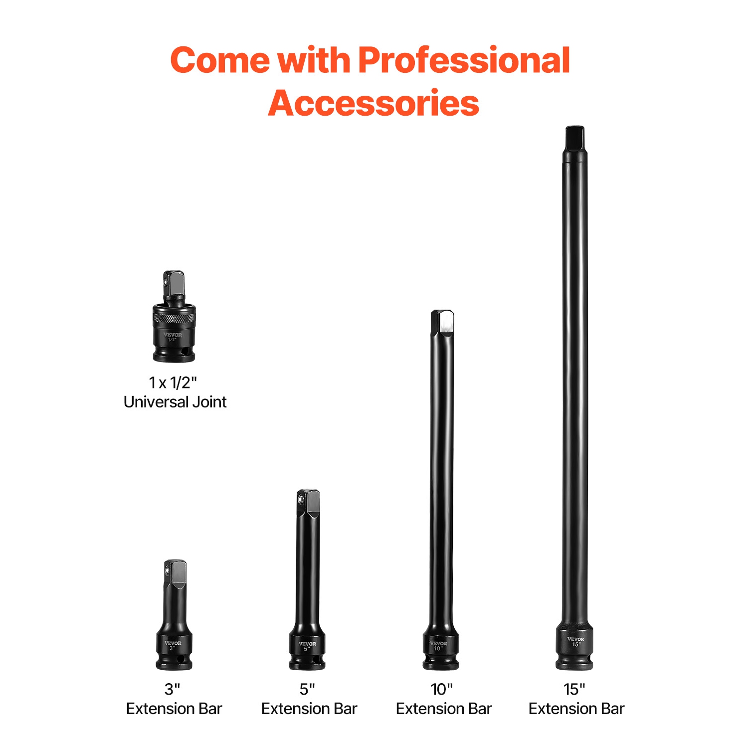 VEVOR 1/2 Inches Impact Socket Set, 43 Piece Impact Sockets, Standard Socket Assortment, 1/2 Inches Drive Socket Set 6-Point Sockets Metric 9-30mm
