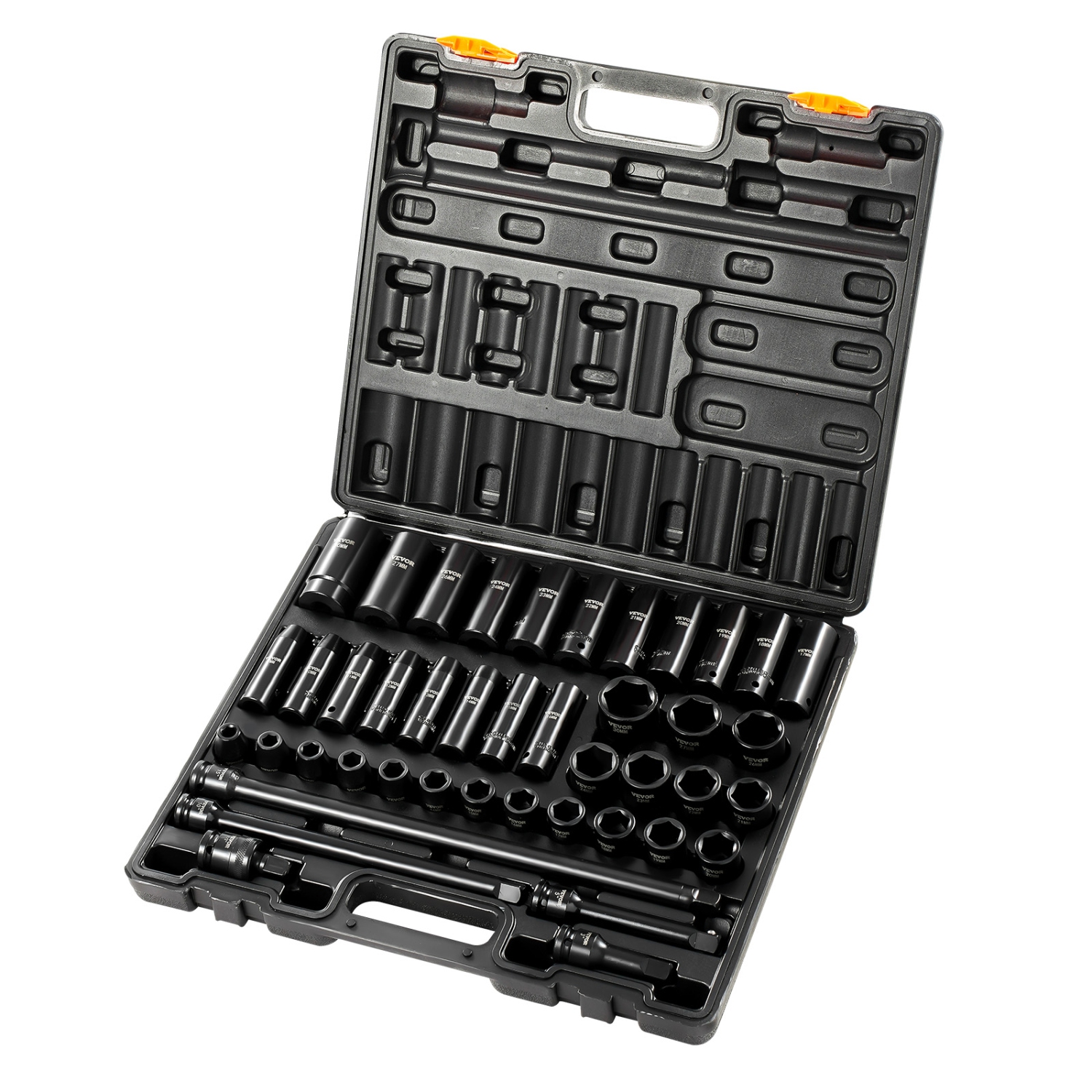 VEVOR 1/2 Inches Impact Socket Set, 43 Piece Impact Sockets, Standard Socket Assortment, 1/2 Inches Drive Socket Set 6-Point Sockets Metric 9-30mm