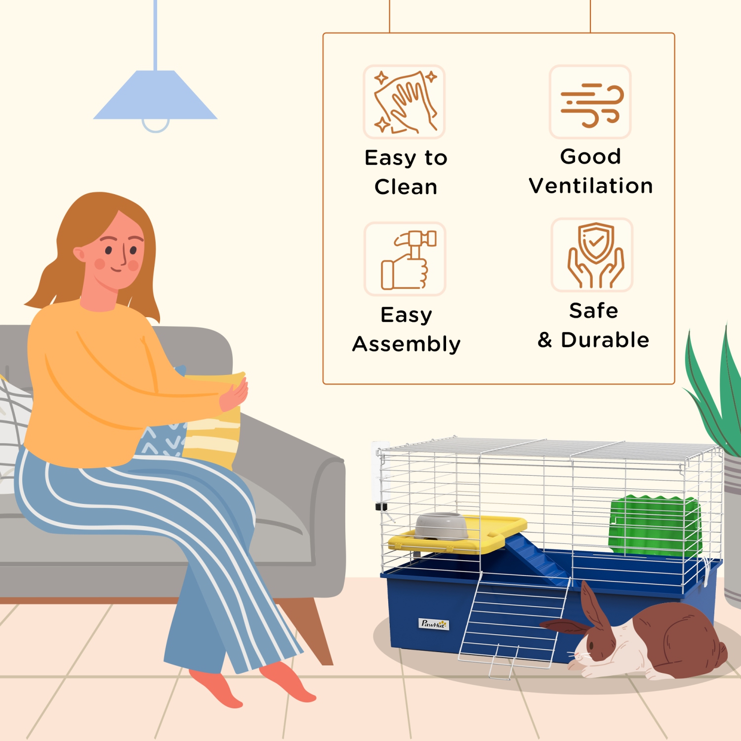 PawHut – cage pour lapin de 28&nbsp;po, cage pour cochons d'Inde, habitat pour petits animaux avec bouteille d'eau, plat à nourriture, plateforme,