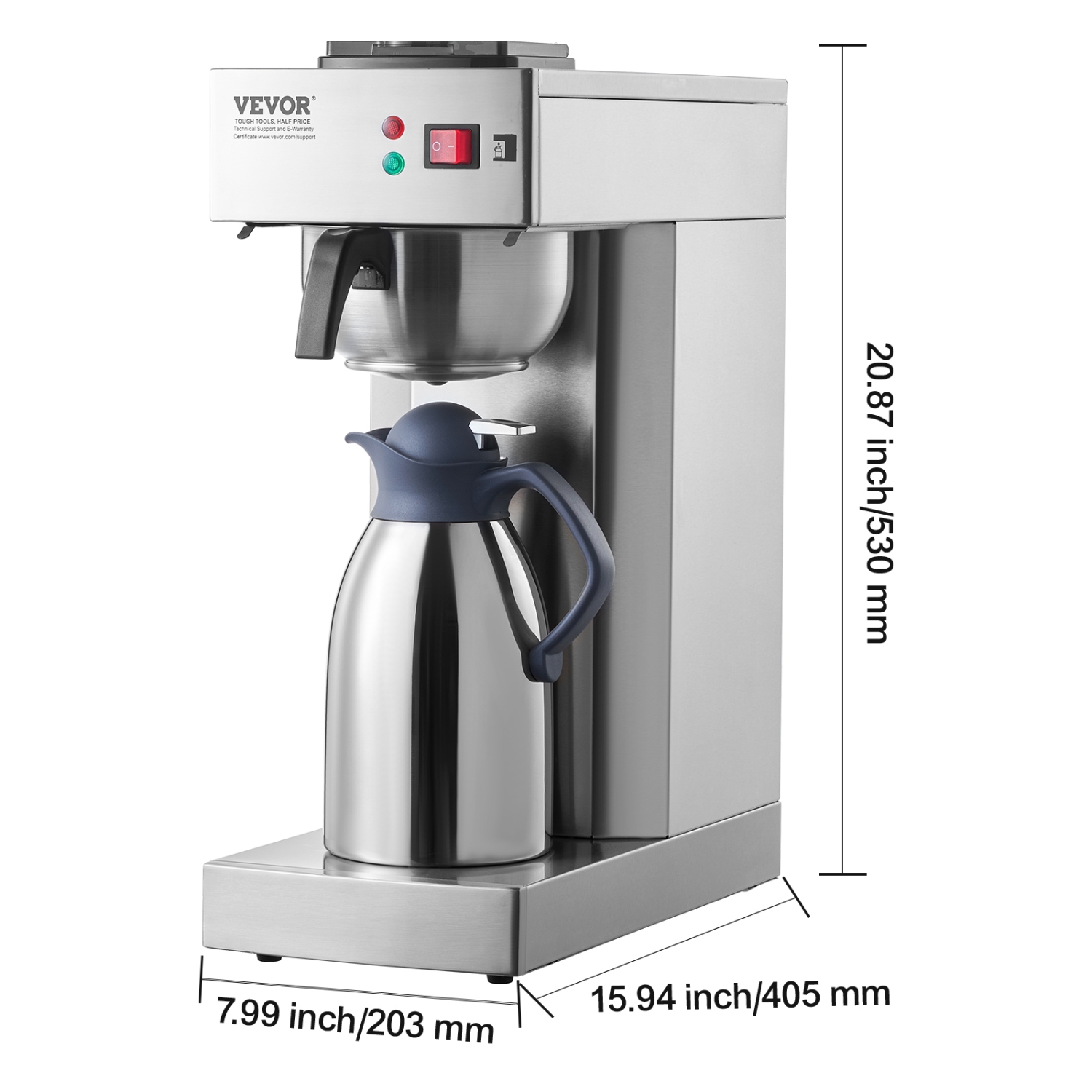 VEVOR 12 Cups Commercial Drip Coffee Maker, Coffee Maker Machine with Thermal Carafe to Keep Warm or Cold, Stainless Steel Pour Over Coffee Brewer