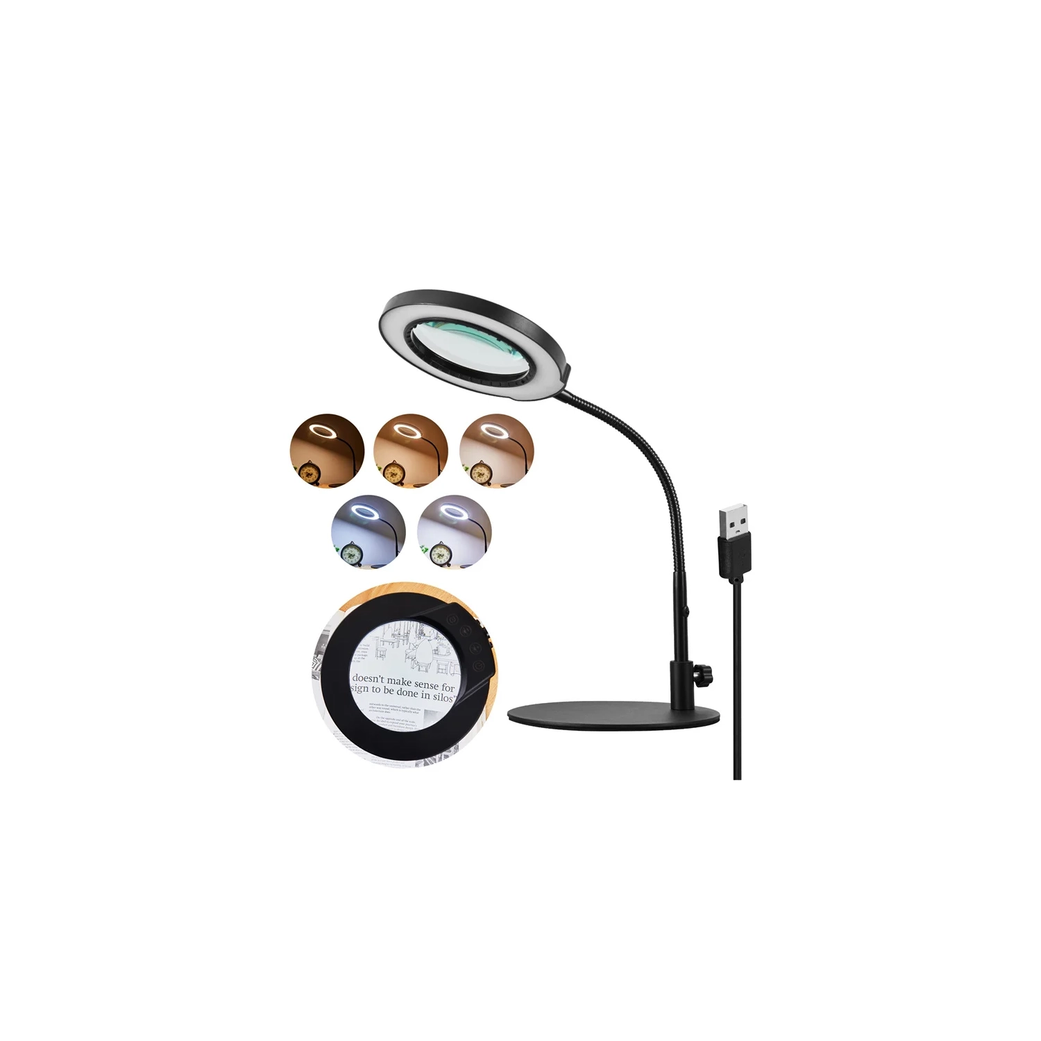 Loupe avec lumière et support, lampe loupe de bureau à base en métal pour bricolage Art de la peinture de couture Hobby