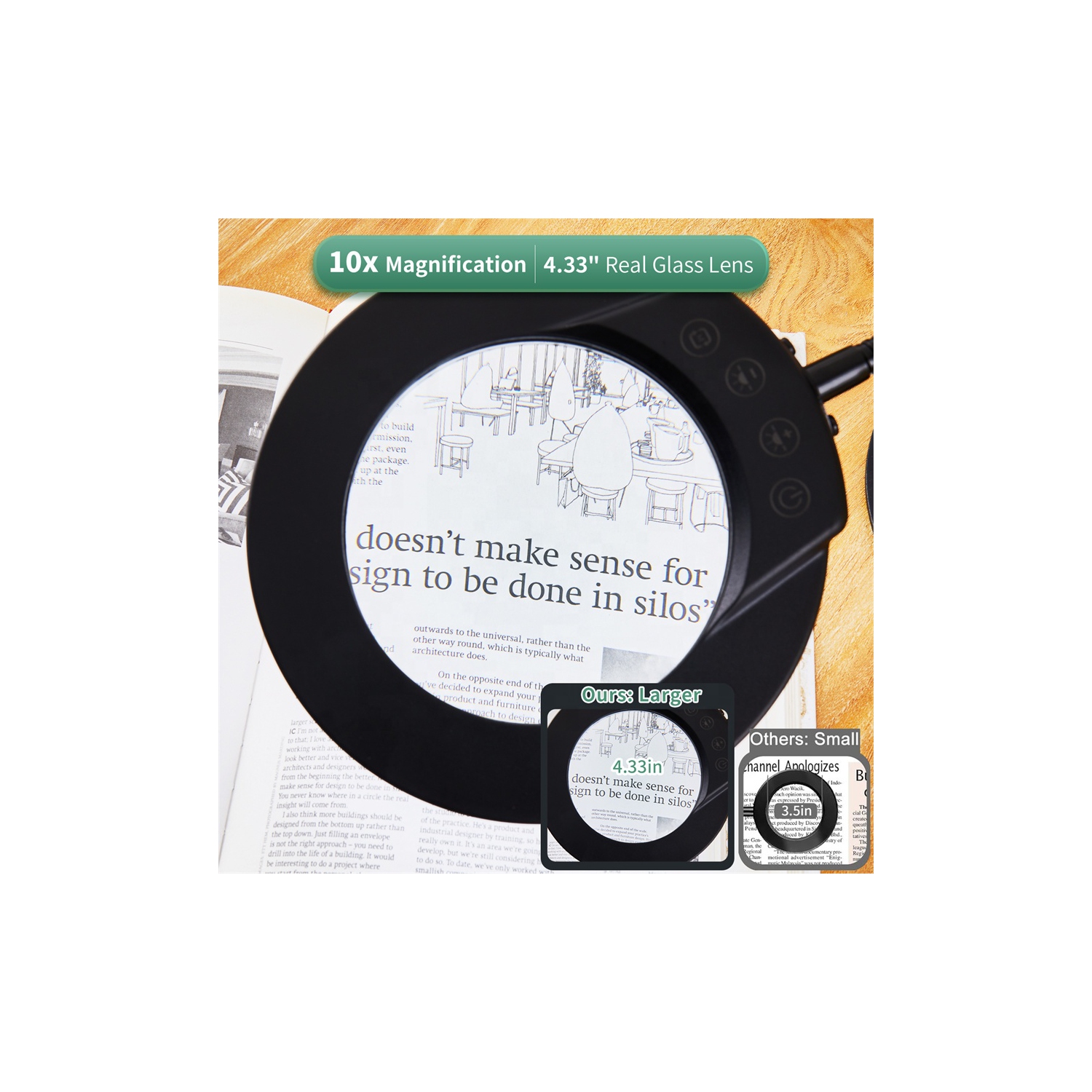 Loupe avec lumière et support, lampe loupe de bureau à base en métal pour bricolage Art de la peinture de couture Hobby