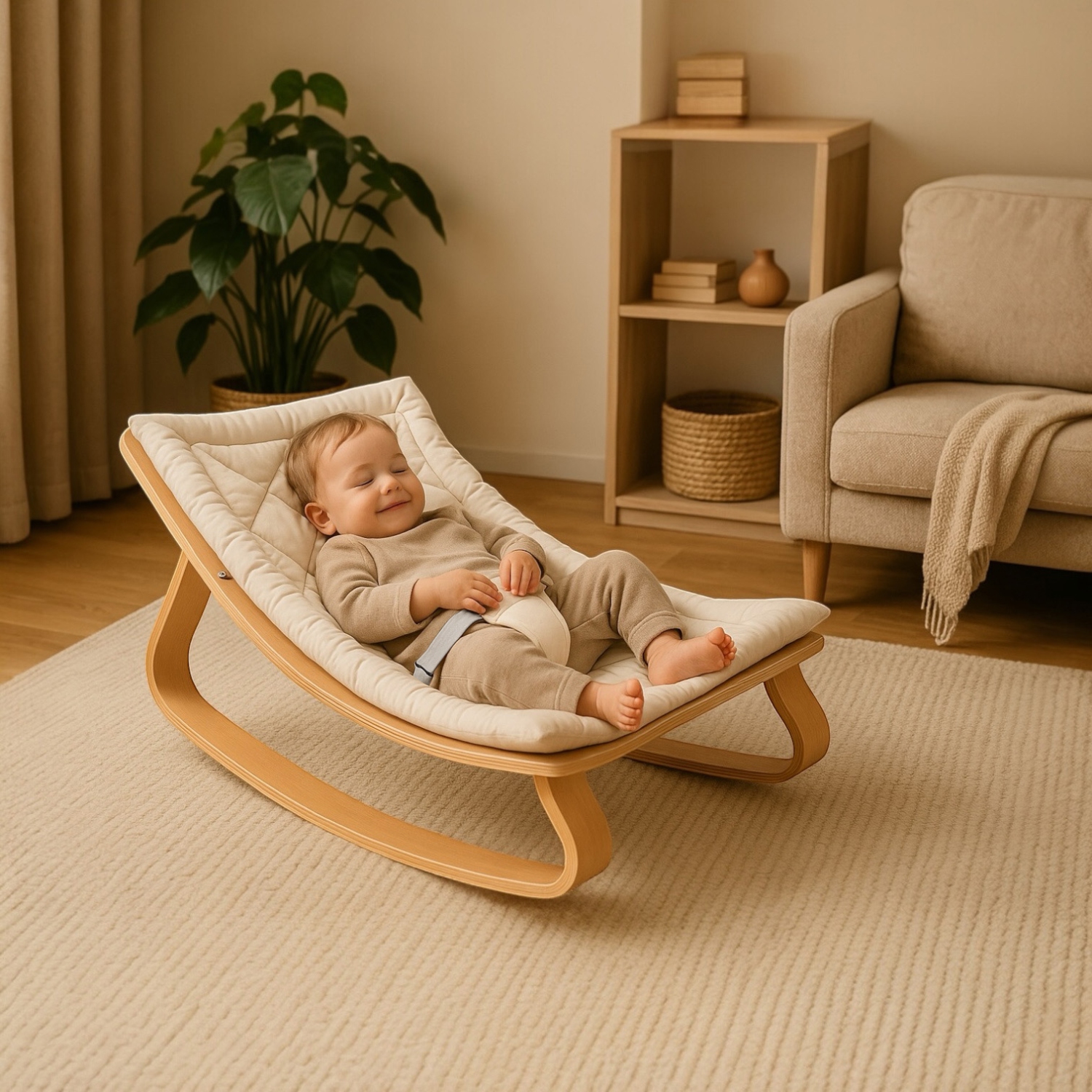 Fauteuil berçant en bois GreenWalnut , Confort naturel et design moderne , Chaise berçante pour chambre de bébé