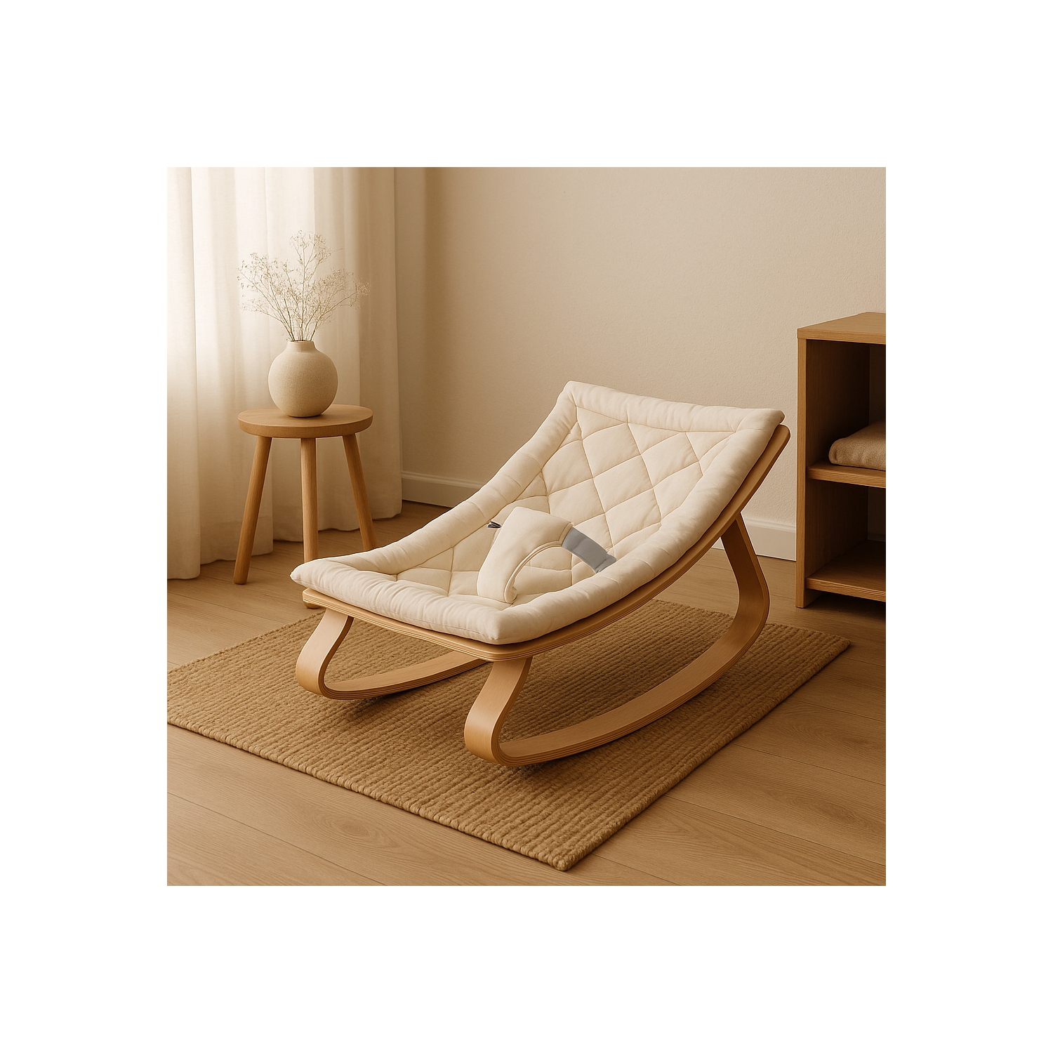 Fauteuil berçant en bois GreenWalnut , Confort naturel et design moderne , Chaise berçante pour chambre de bébé
