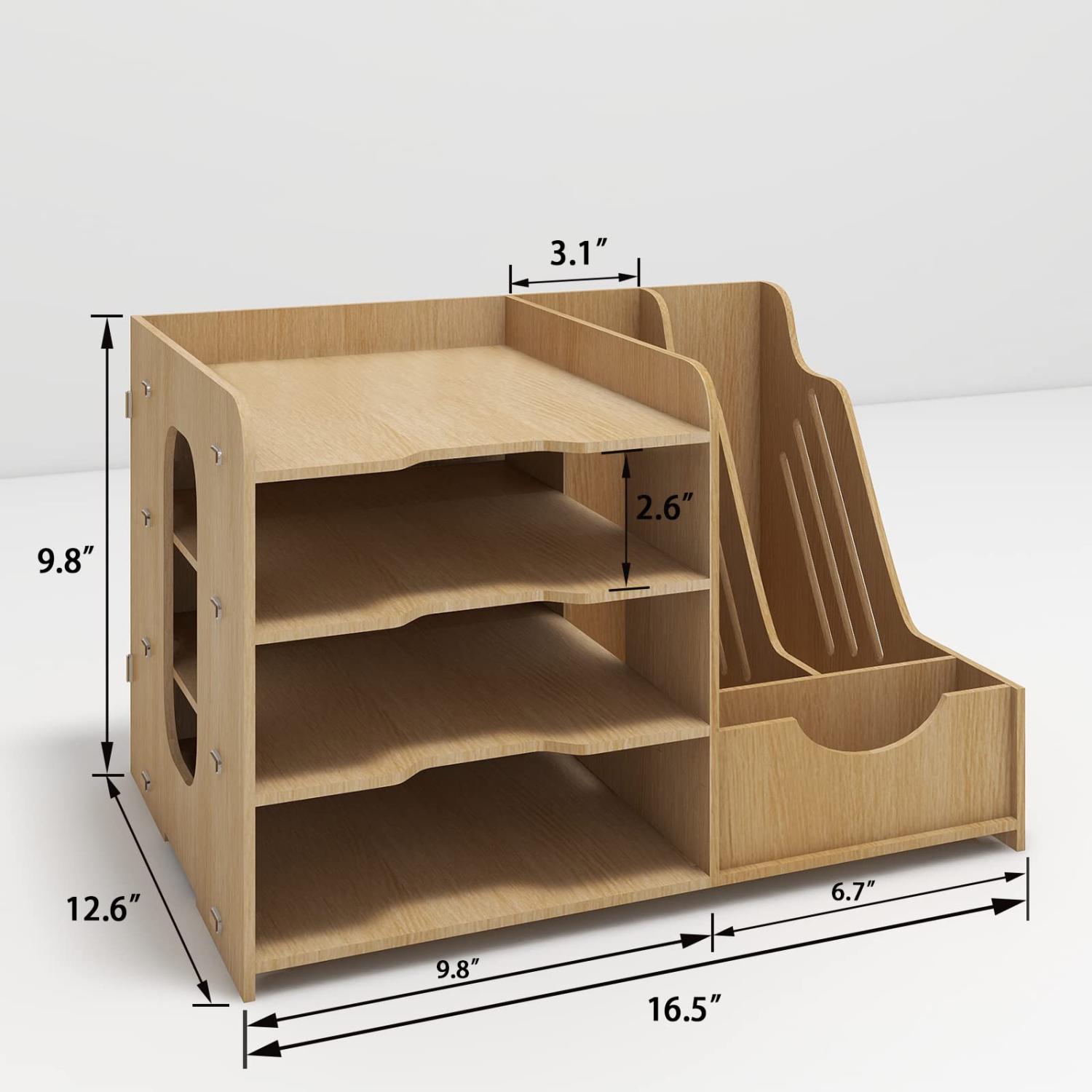 4 Tiers Office Wood Desktop Organizer Letter A4 Paper File Rack with Vertical Horizontal File Holder Supplies Storage Box Mail Sorter on Desk