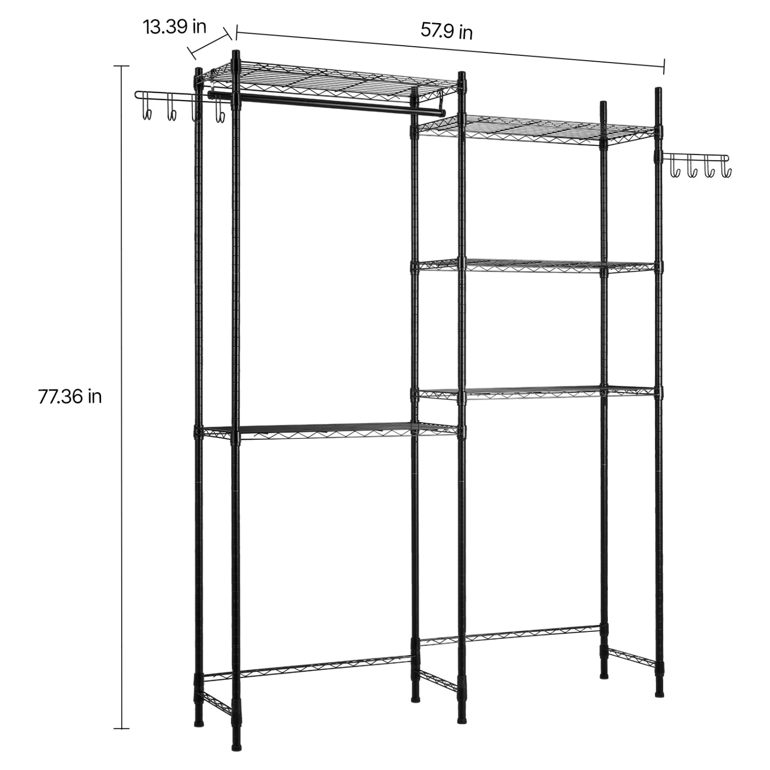 VEVOR 5 Tiers Over Washer and Dryer Storage Shelves, Laundry Room Drying Rack with Hanger Rod and Hooks, Two Rows Adjustable Washer Shelves Space