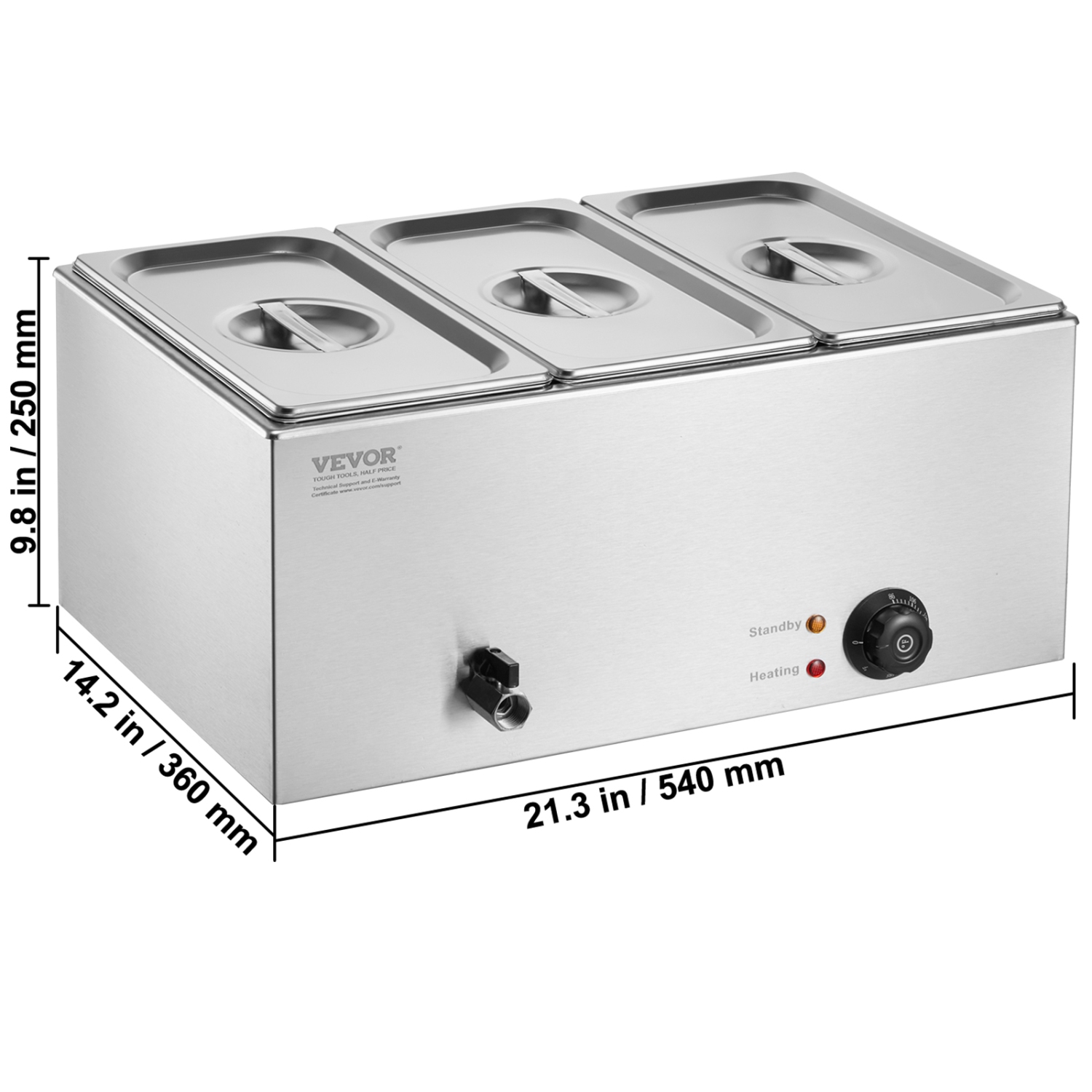 VEVOR 3-Pan Commercial Food Warmer, 17.4QT Electric Steam Table, 1200W Professional Countertop Stainless Steel Buffet Bain Marie with 86-185°F Temp