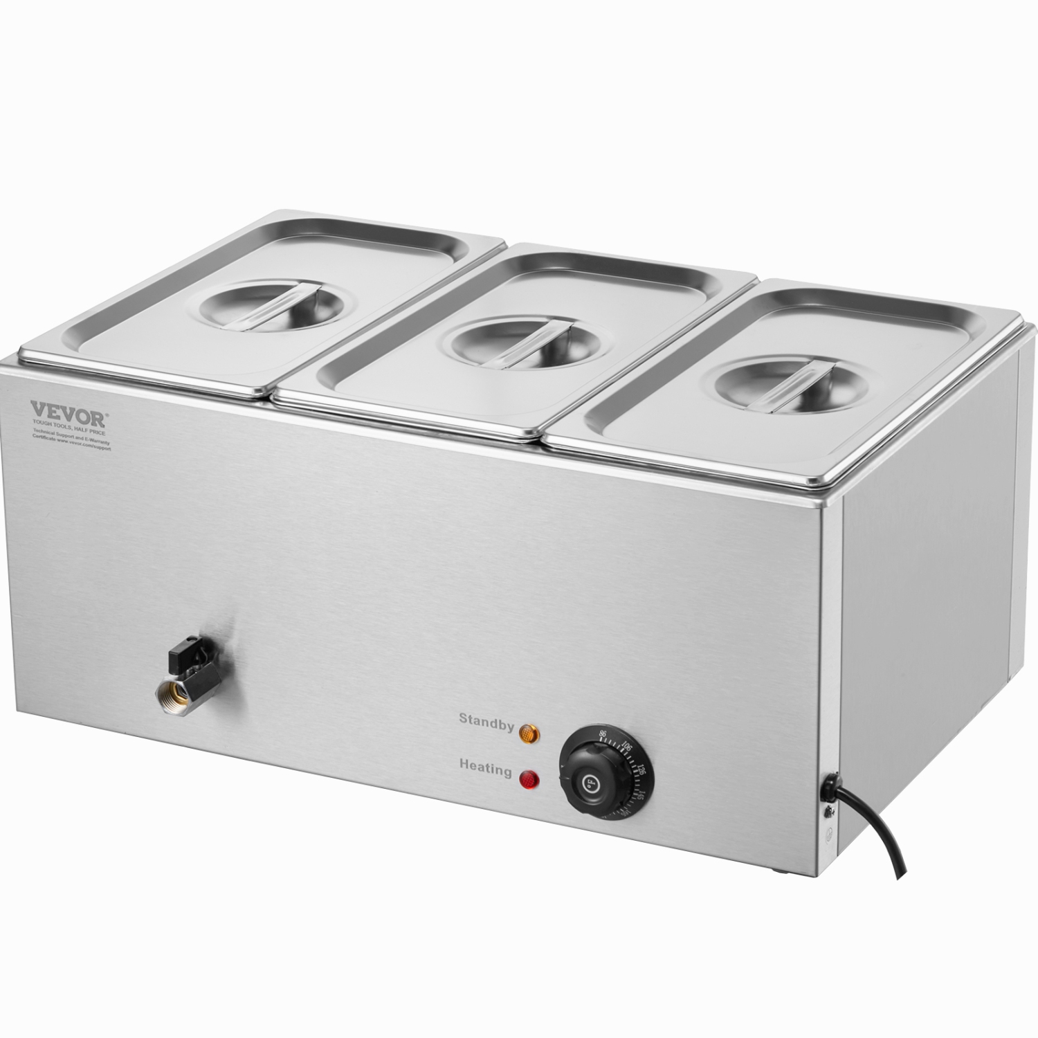 VEVOR 3-Pan Commercial Food Warmer, 17.4QT Electric Steam Table, 1200W Professional Countertop Stainless Steel Buffet Bain Marie with 86-185°F Temp