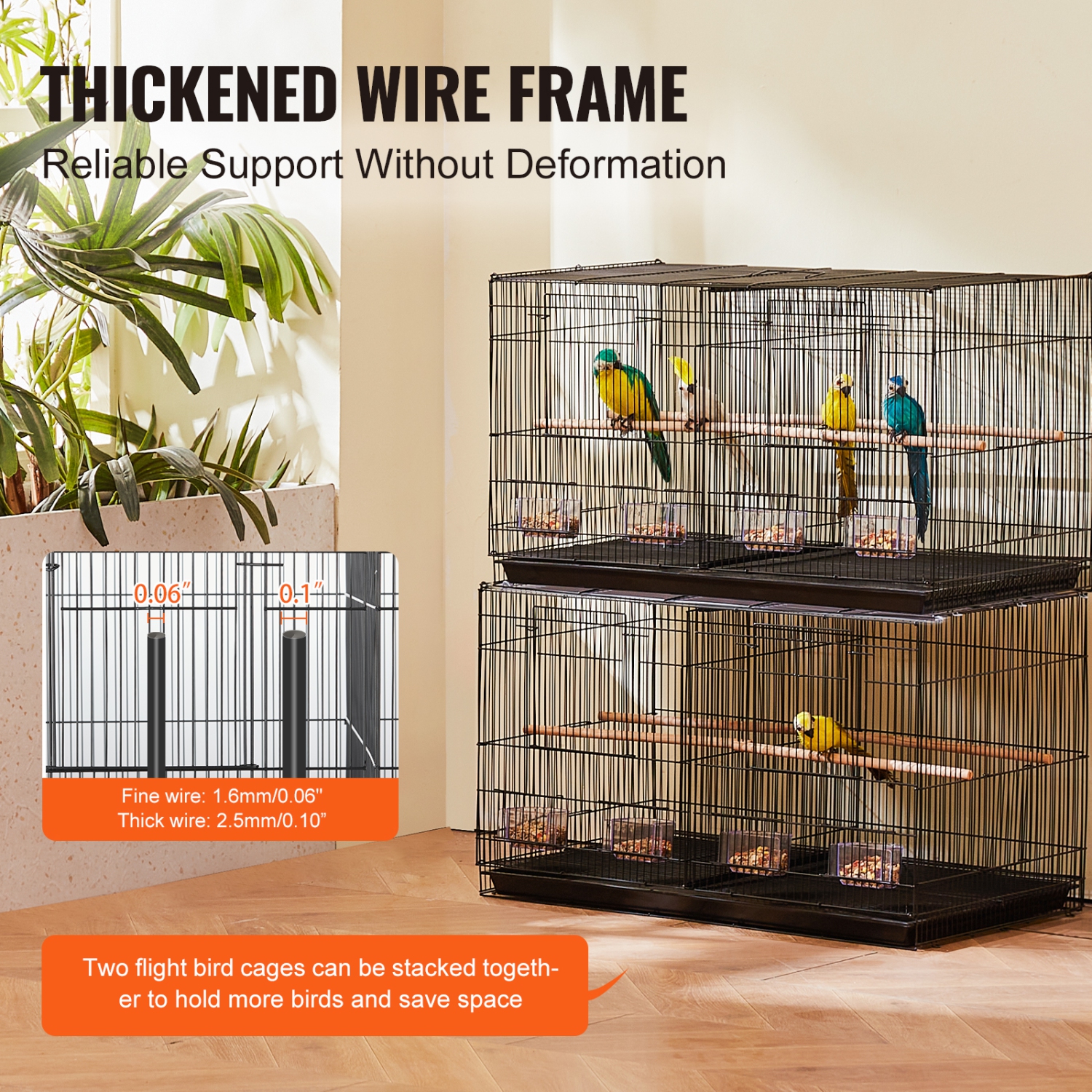VEVOR 30-inch Flight Bird Cage, Stackable Divided Small Parakeet Cage for Parrots Canaries Cockatiels Lovebirds Finches Budgies Conures Macaws Pet