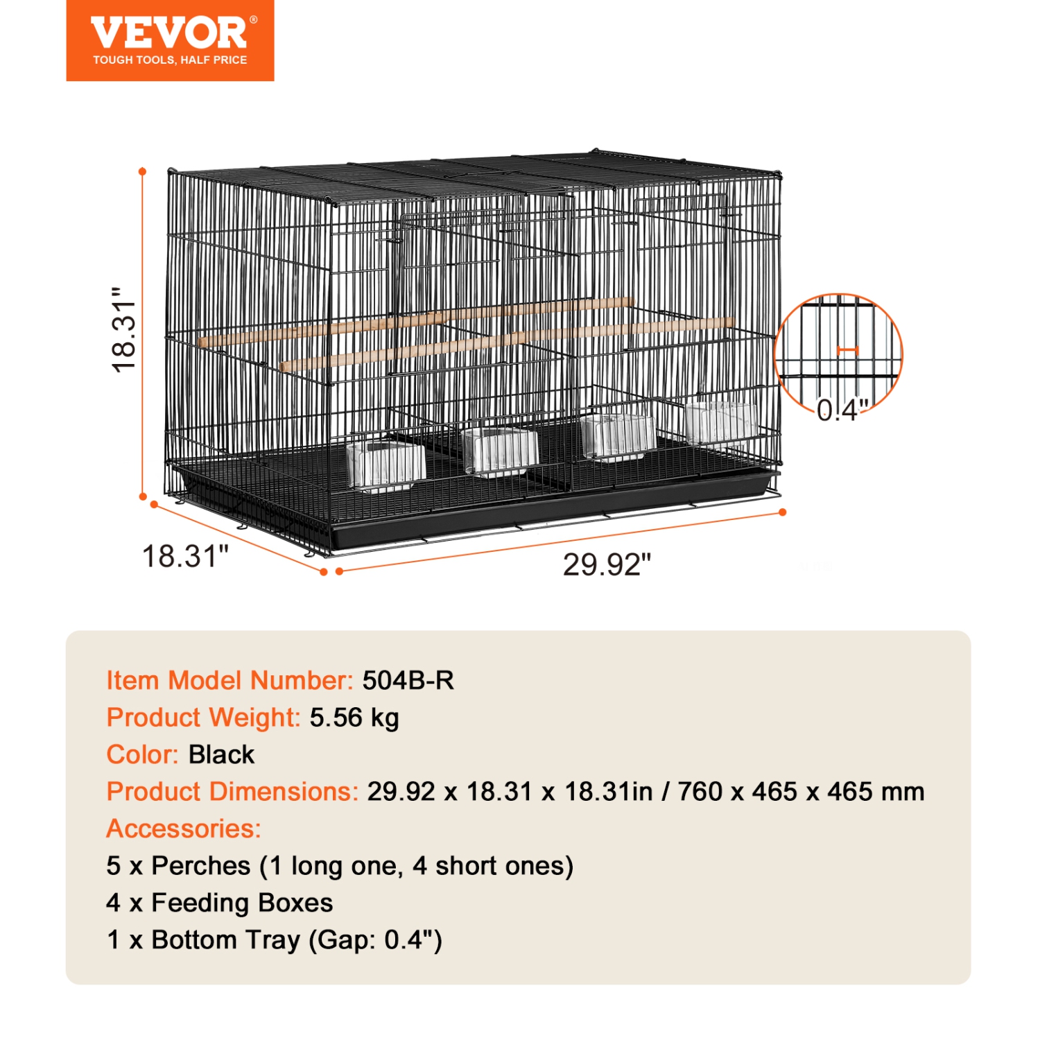 VEVOR 30-inch Flight Bird Cage, Stackable Divided Small Parakeet Cage for Parrots Canaries Cockatiels Lovebirds Finches Budgies Conures Macaws Pet