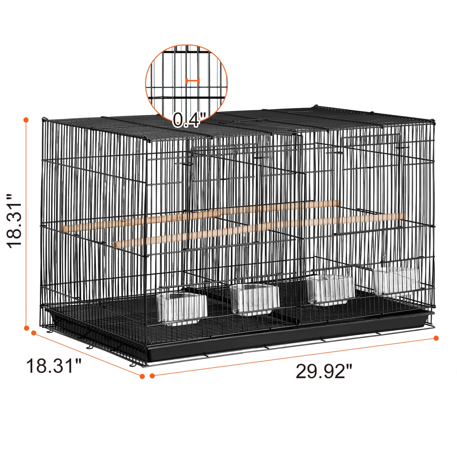 VEVOR 30-inch Flight Bird Cage, Stackable Divided Small Parakeet Cage for Parrots Canaries Cockatiels Lovebirds Finches Budgies Conures Macaws Pet