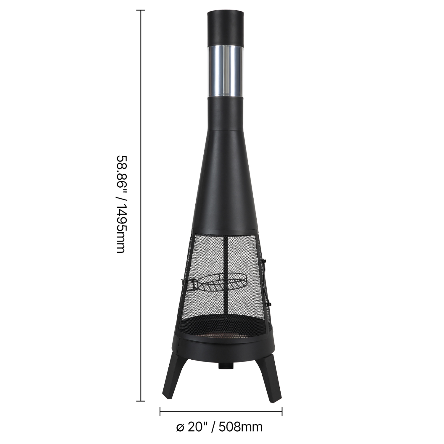 Foyer à bois d'extérieur VEVOR de 20&nbsp;po, foyer conique pour barbecue et réchaud, foyer en bois avec grillage, manteau de cheminée et couvercle