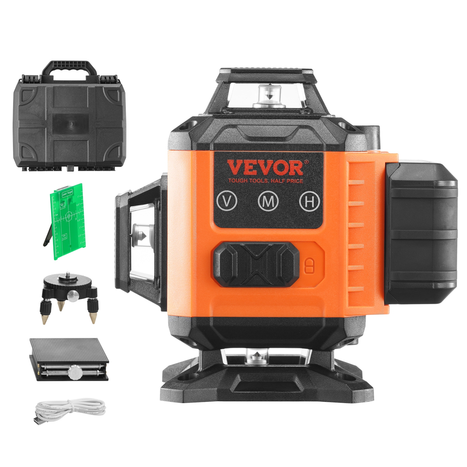 VEVOR 100ft Laser Level, Green 4 x 360° Cross 16 Line Laser, IP54 Waterproof Remote Control Manual Self-leveling Mode & 5h Continuous Working Time
