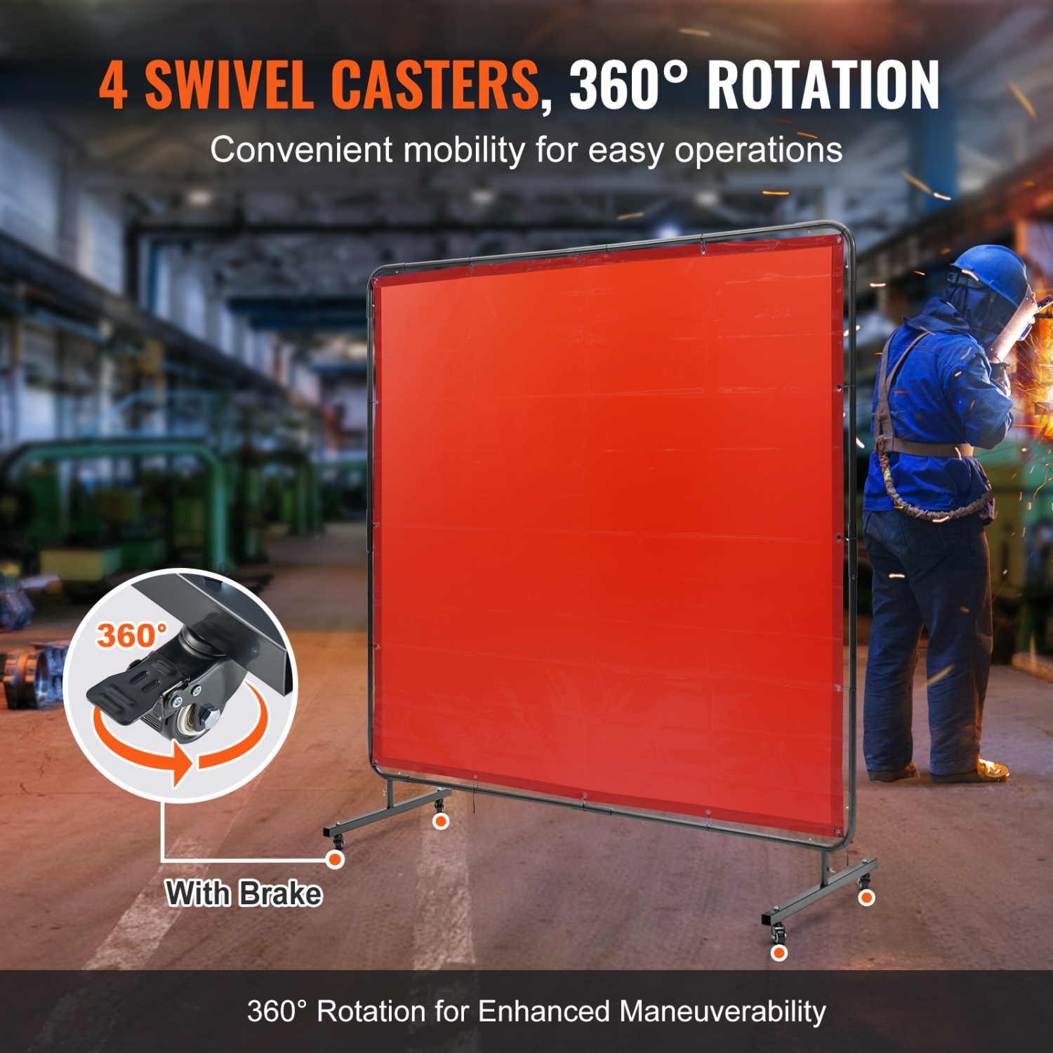 VEVOR 6' x 6' Welding Screen with Frame, Flame-Resistant Vinyl Welding Protection Screen on 4 Swivel Wheels, Moveable & Professional for
