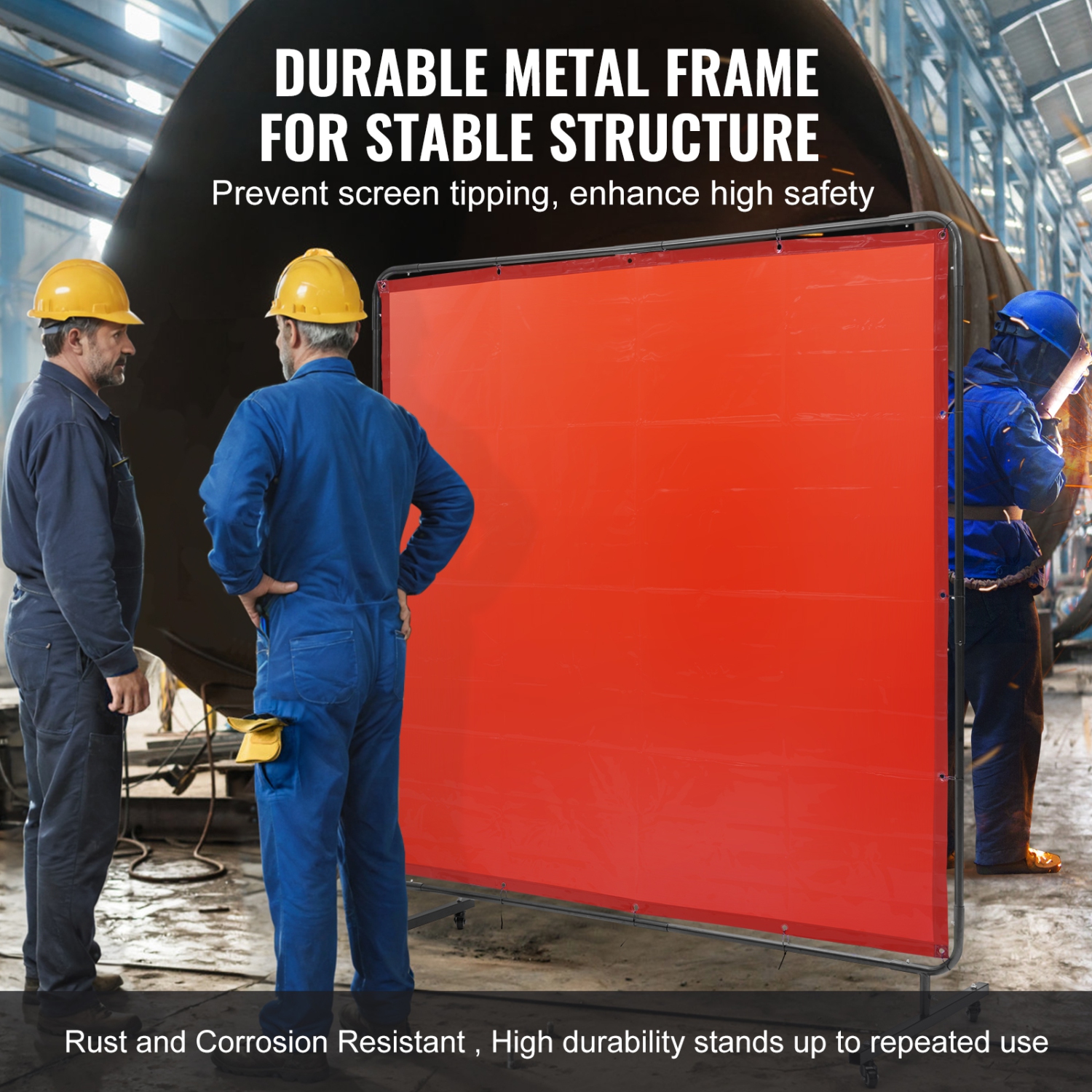 VEVOR 6' x 6' Welding Screen with Frame, Flame-Resistant Vinyl Welding Protection Screen on 4 Swivel Wheels, Moveable & Professional for