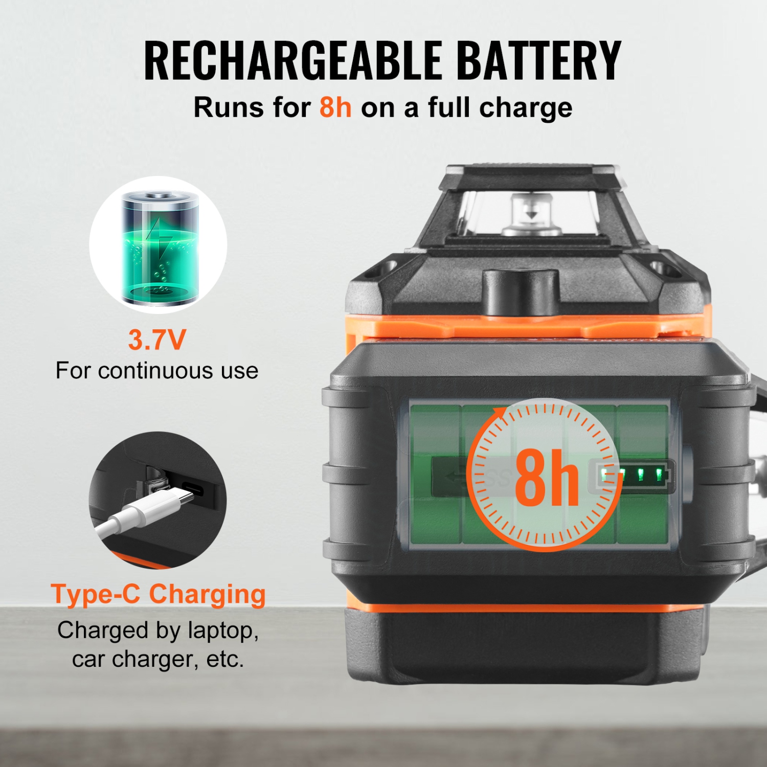 VEVOR 100ft Self Leveling Laser Level, Manual Green 3 x 360° Cross Line Laser, Manual Self-leveling Mode & IP54 Waterproof 8h Continuous Working Time