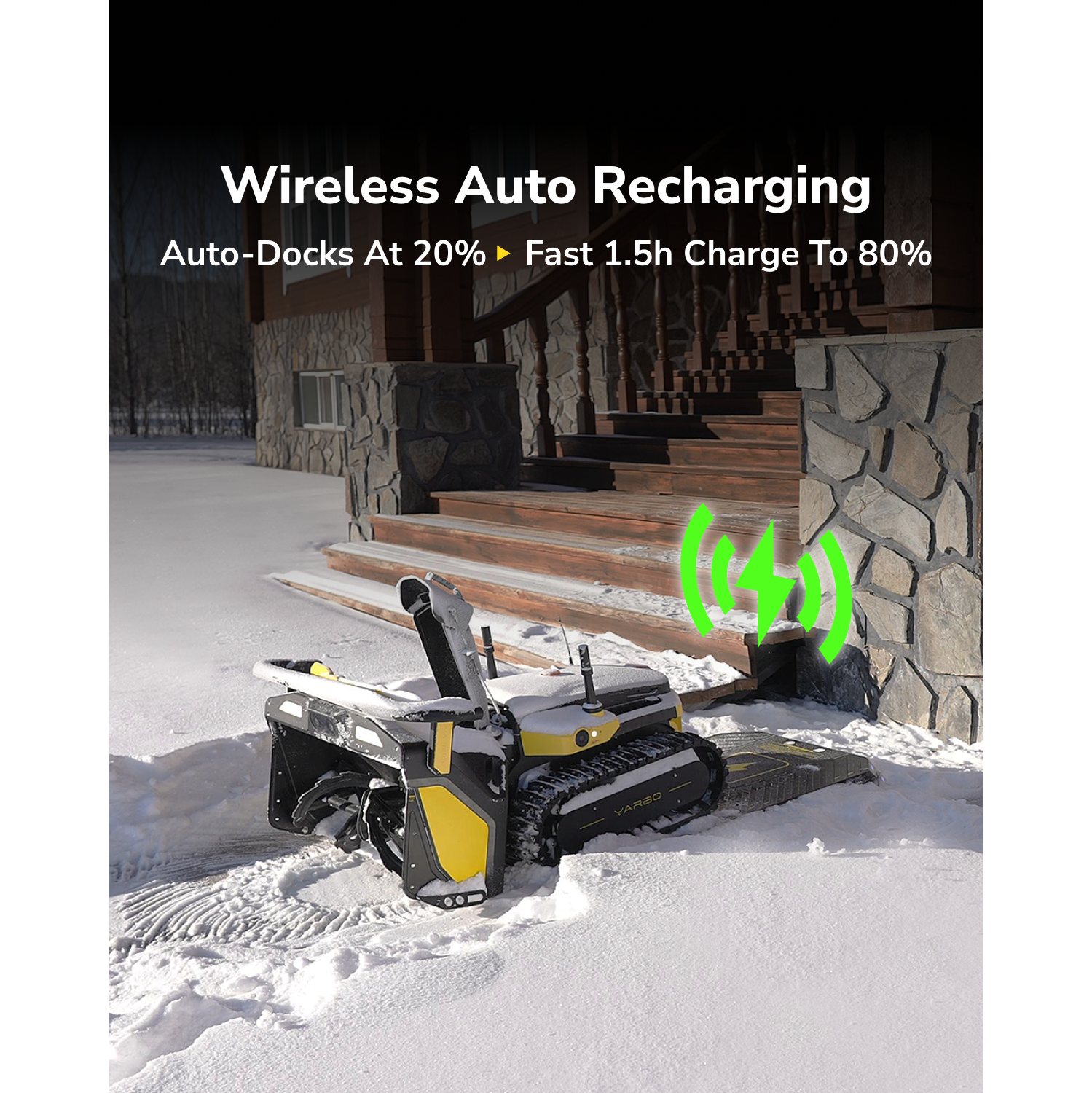 Souffleuse à neige robot et souffleuse robotique de YARBO avec design modulaire, recharge automatique, cartographie par IA multizone et protocole RTK