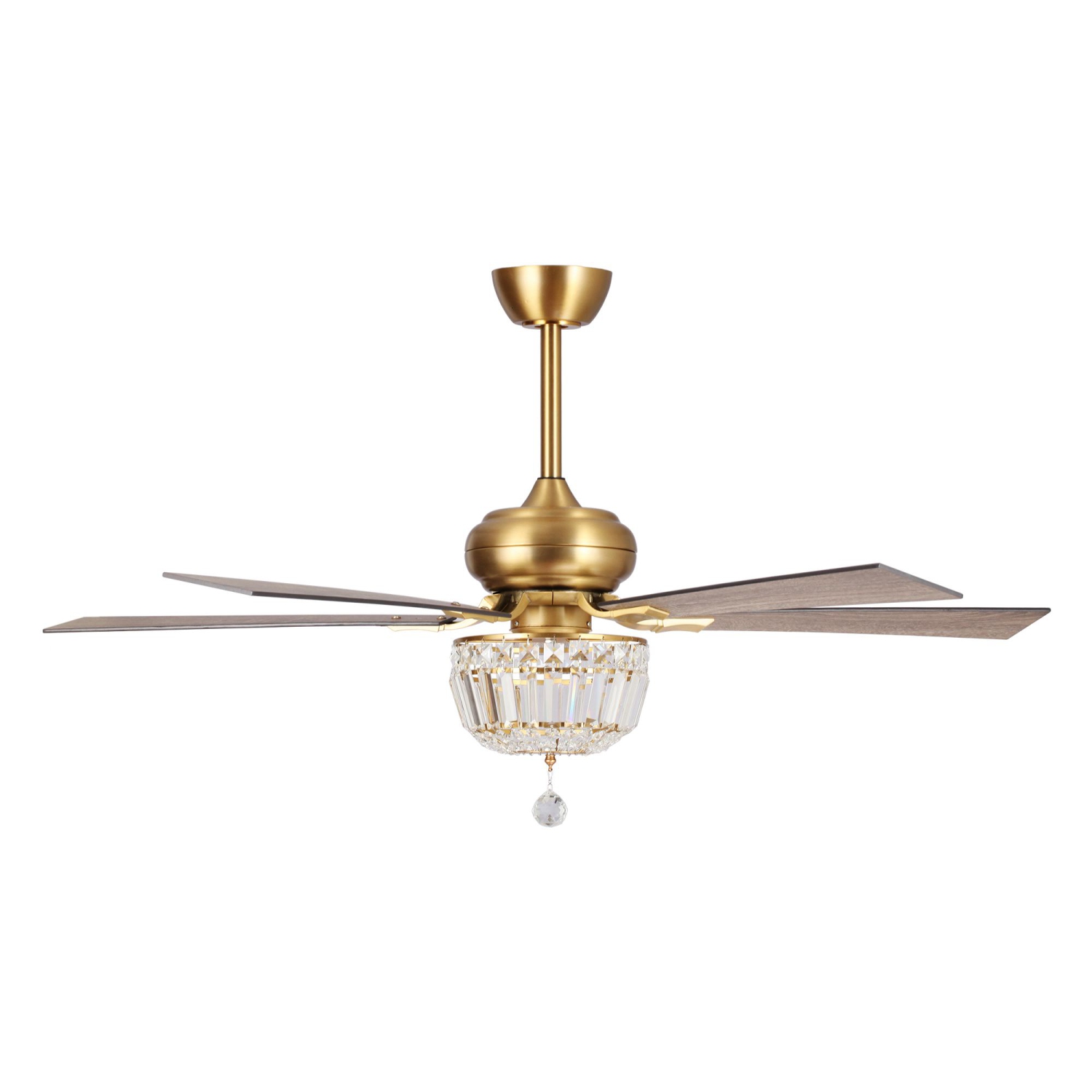 Ventilateur de plafond moderne en cristal doré de 52&nbsp;po Uncle de Parrot avec lampe et télécommande
