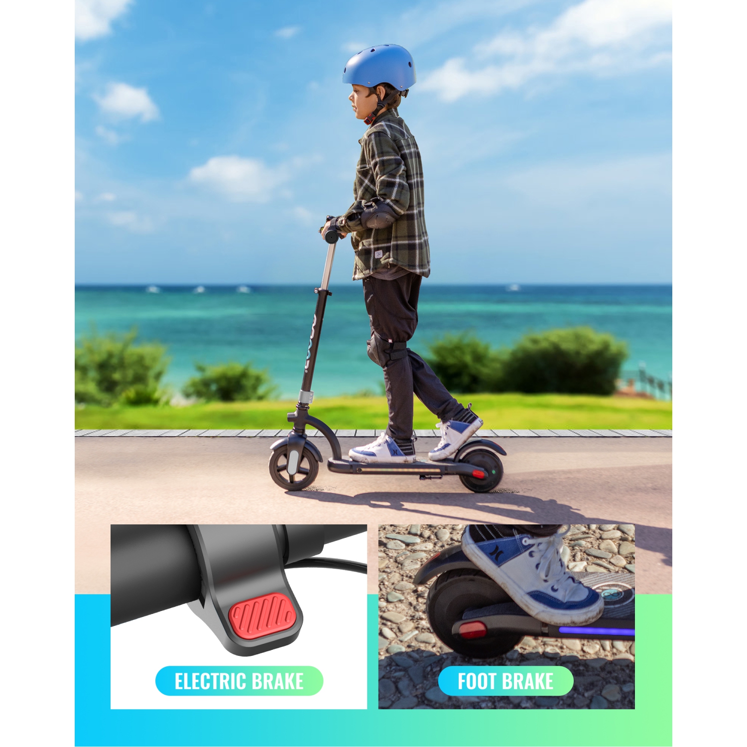 MIHOVER Electric Scooter for Kids, 180W Motor 10mph Speed Electric Scooter with Adjustable Handlebar and LED Lights