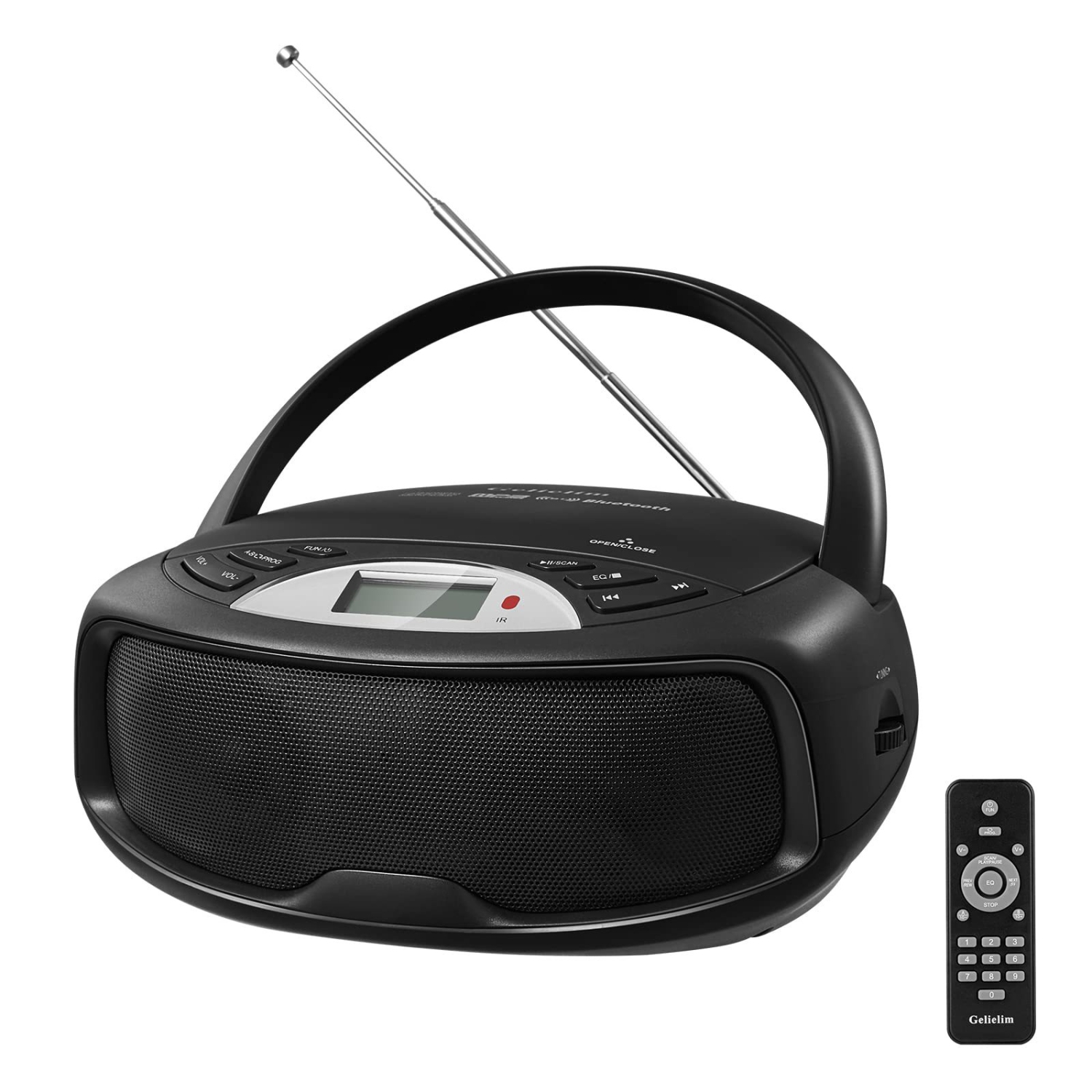 Portable CD Player Bluetooth Boombox, FM Radio with Remote, Karaoke, Playback CD/MP3, Front Aux-in Port, Headphone Jack, Tiny Body, LCD Display,