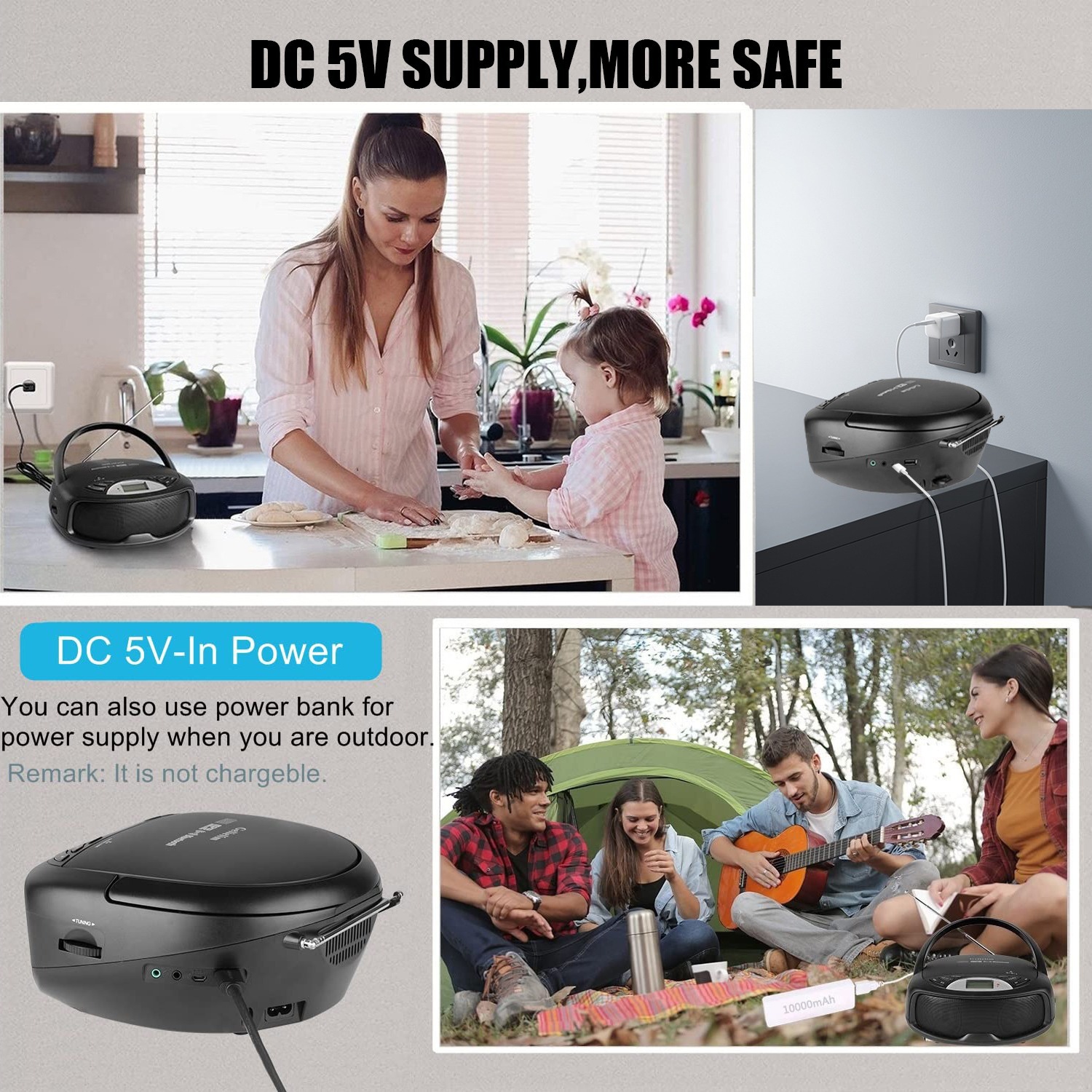 Portable CD Player Bluetooth Boombox, FM Radio with Remote, Karaoke, Playback CD/MP3, Front Aux-in Port, Headphone Jack, Tiny Body, LCD Display,