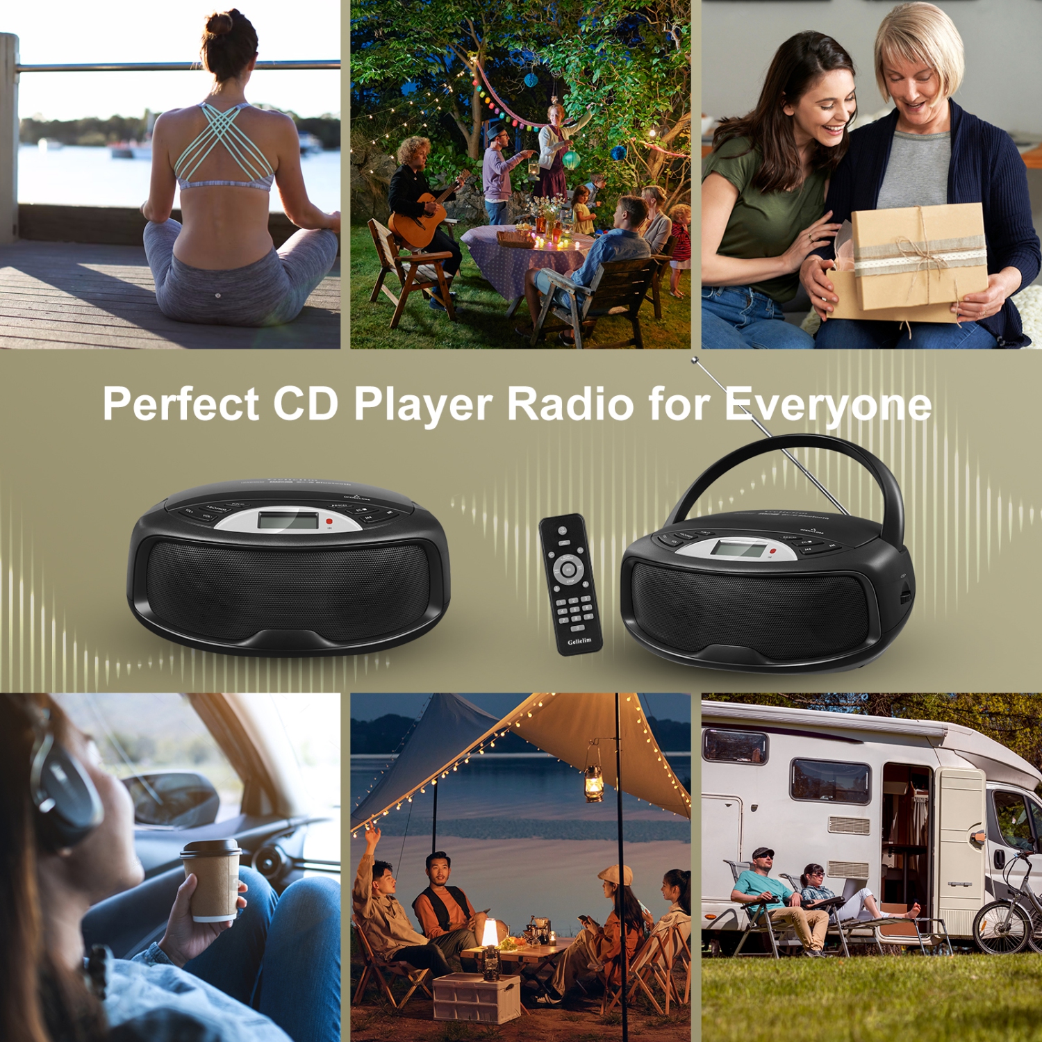 Portable CD Player Bluetooth Boombox, FM Radio with Remote, Karaoke, Playback CD/MP3, Front Aux-in Port, Headphone Jack, Tiny Body, LCD Display,