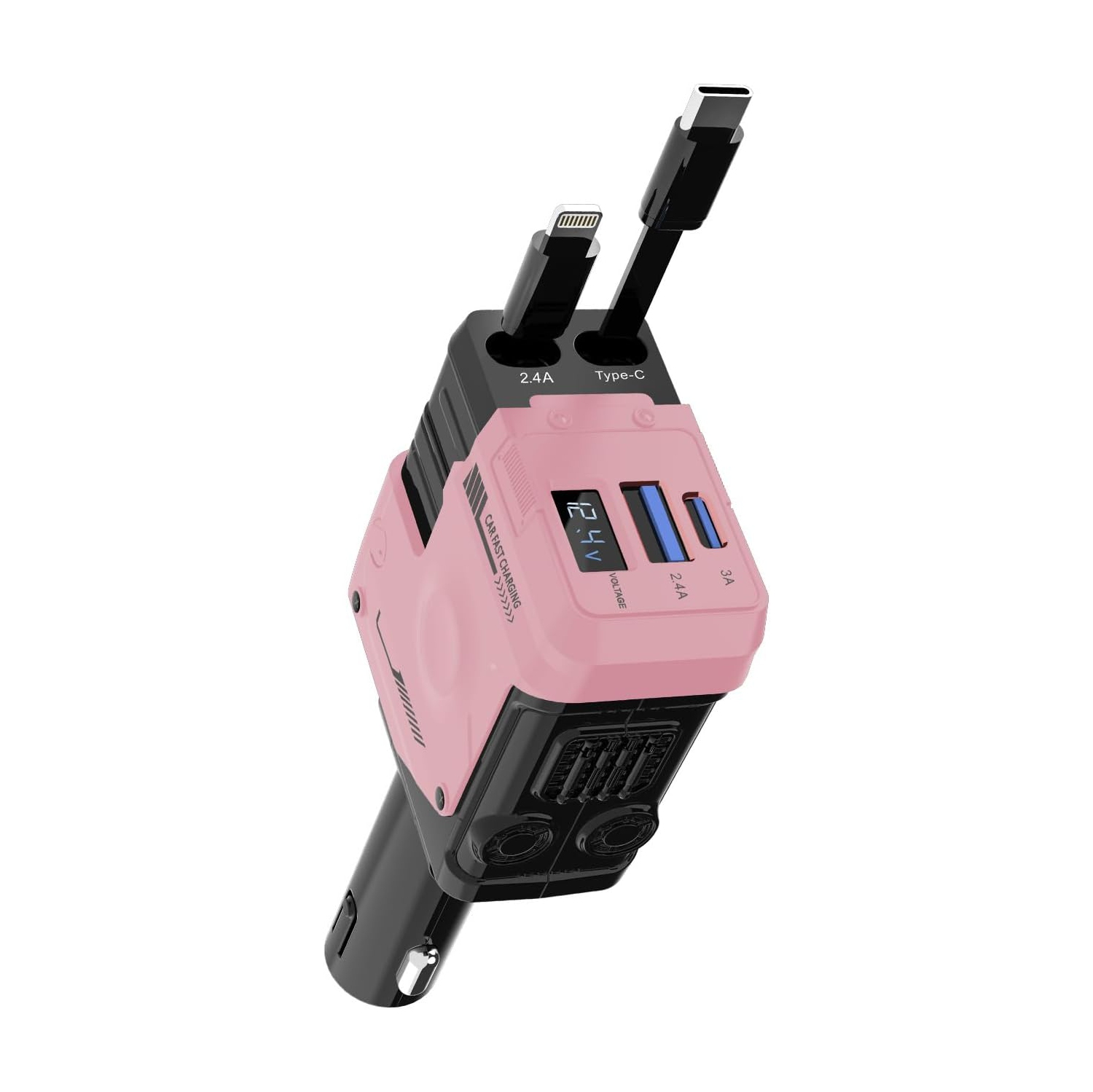 Mecha retractable cable car charger 120W super fast charging one to three car cigarette lighter flash charging 66W fast charging 2 retractable cables