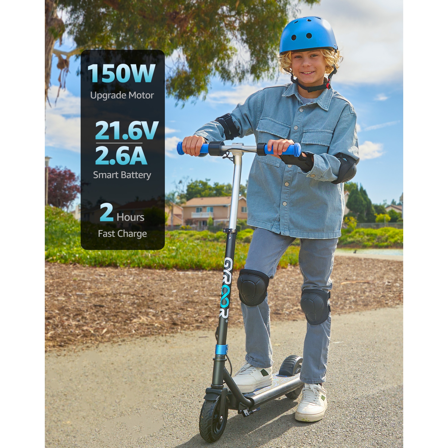MIHOVER Electric Scooter for Kids, 150W Motor 10mph Speed Electric Scooter with Adjustable Handlebar and LED Lights