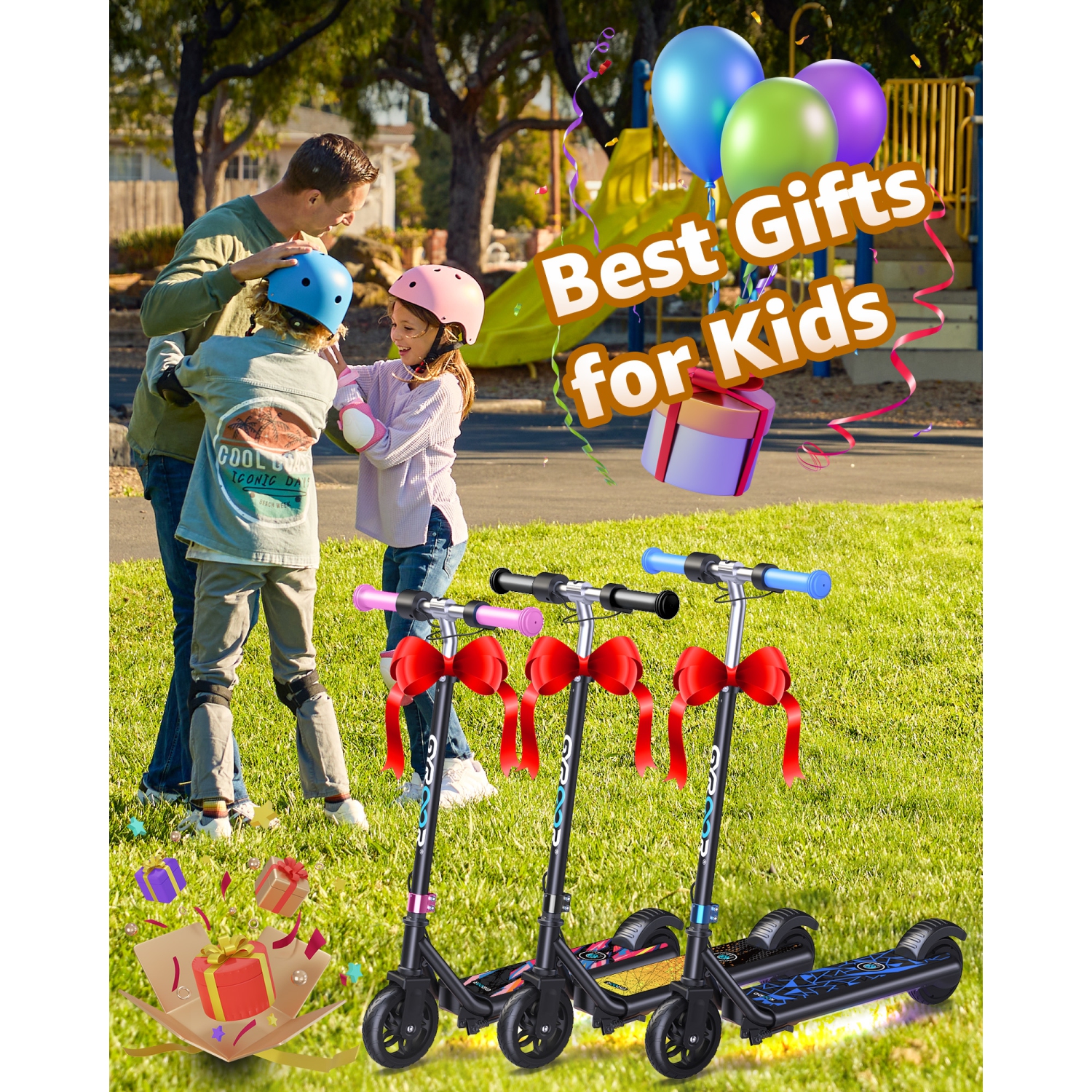 MIHOVER Electric Scooter for Kids, 150W Motor 10mph Speed Electric Scooter with Adjustable Handlebar and LED Lights
