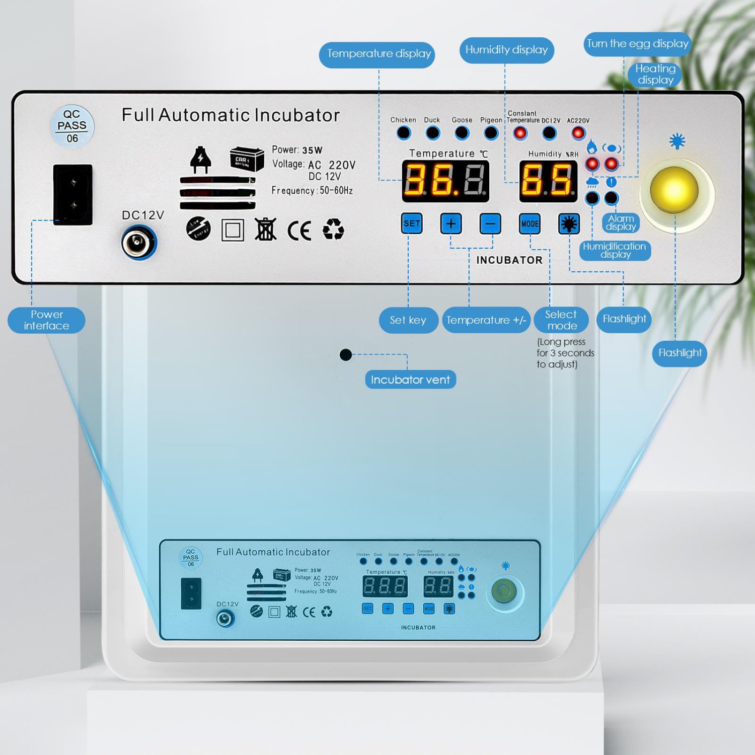 Hachoir pour oeufs d'incubateur pour 30 oeufs, Incubateur entièrement automatique et numérique pour les incubateurs de poulet à la volaille pour