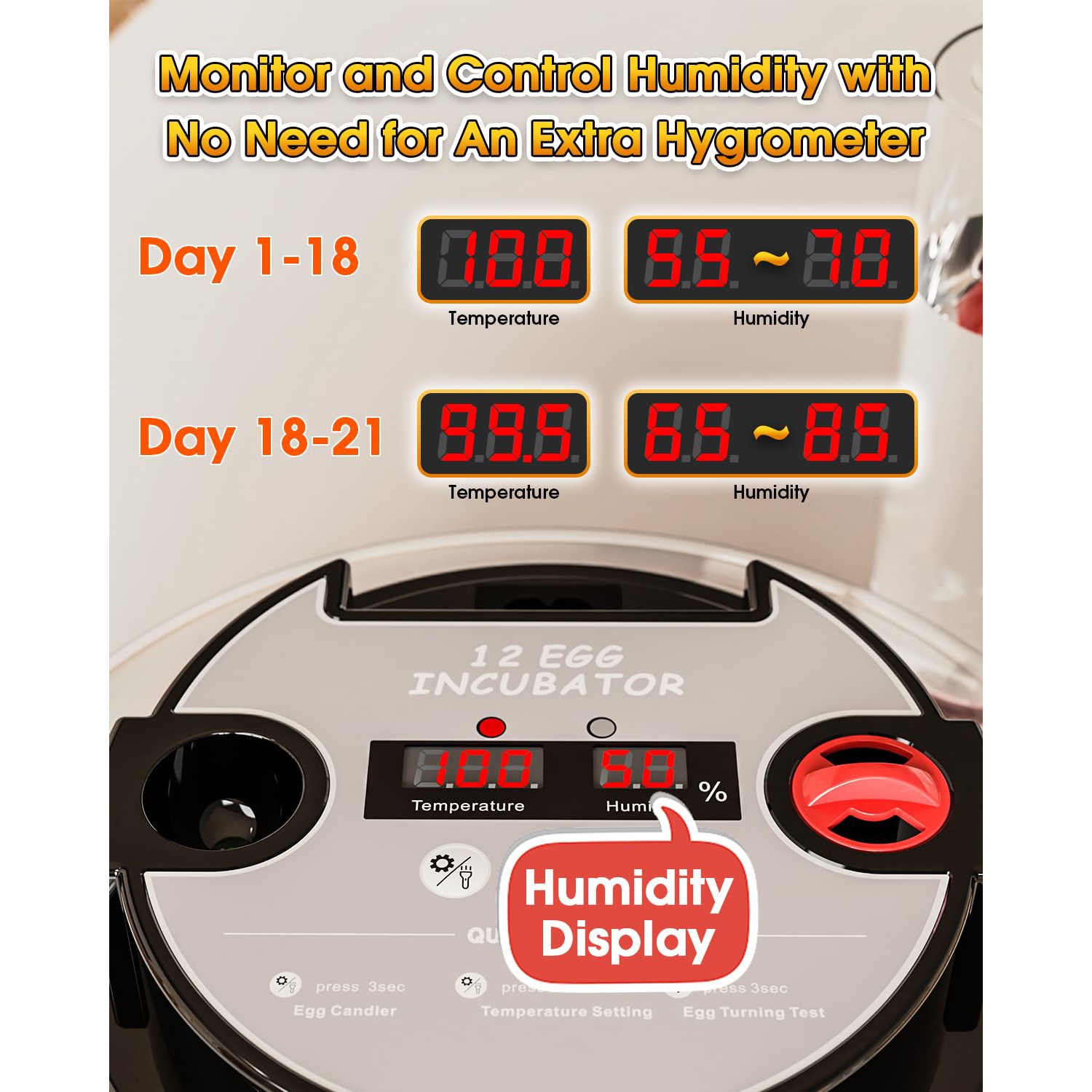 Incubators for Hatching Eggs,12 Egg Incubator with Automatic Egg Turning and Humidity Control,360° Viewing for Chicken,Quail Eggs