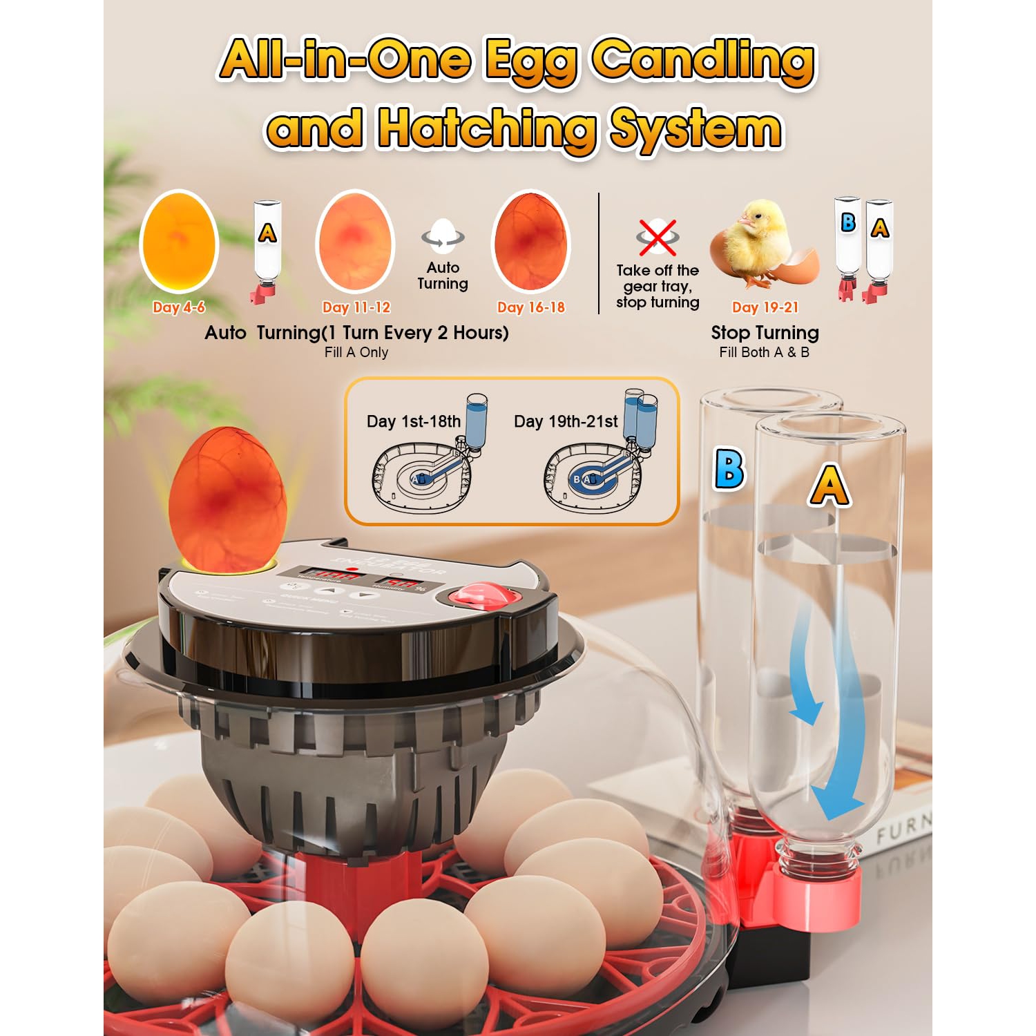 Incubators for Hatching Eggs,12 Egg Incubator with Automatic Egg Turning and Humidity Control,360° Viewing for Chicken,Quail Eggs