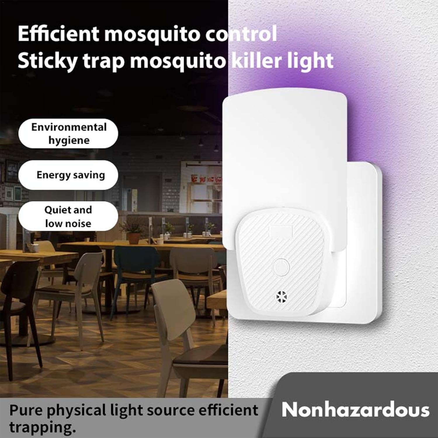 Indoor UV Fly Trap, Plug-in Bug Light Trap with UV and Blue Light, Kitchen Plug-in UV Trap, Indoor Use