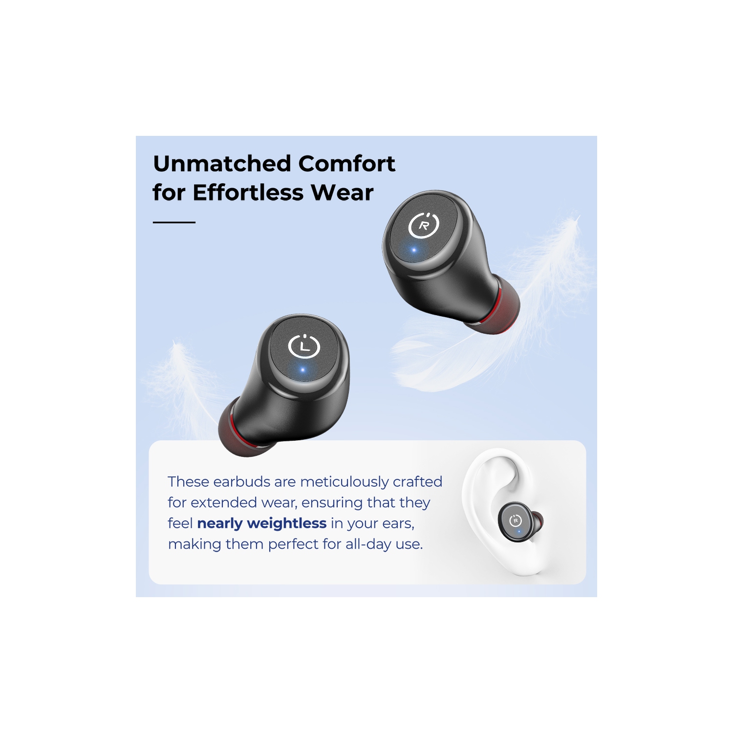 TOZO T10 mini Earbuds Support APP Customize 16 EQ In-Ear Noise Cancelling True Wireless-Black