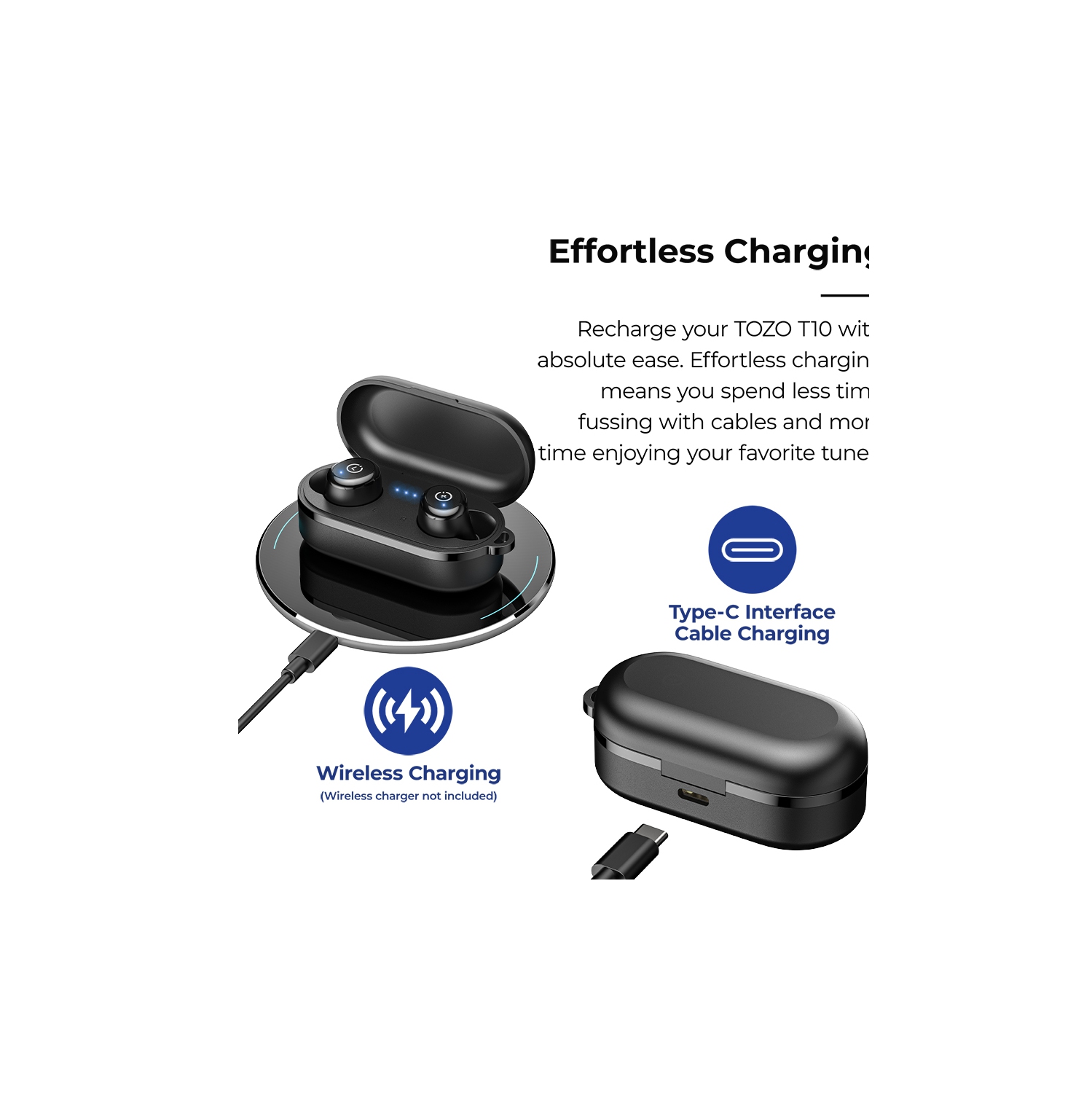 TOZO T10 mini Earbuds Support APP Customize 16 EQ In-Ear Noise Cancelling True Wireless-Black