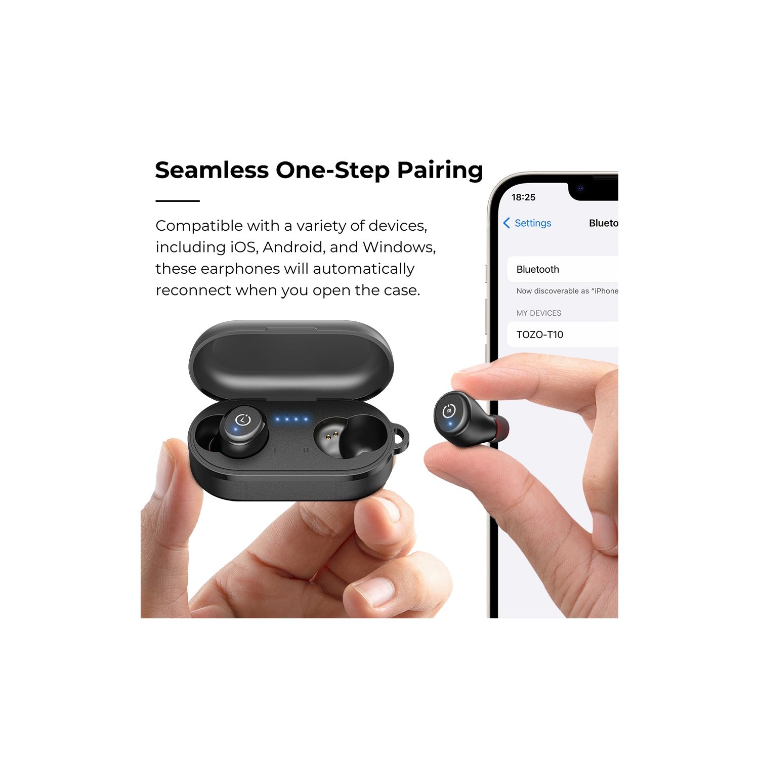 TOZO T10 mini Earbuds Support APP Customize 16 EQ In-Ear Noise Cancelling True Wireless-Black