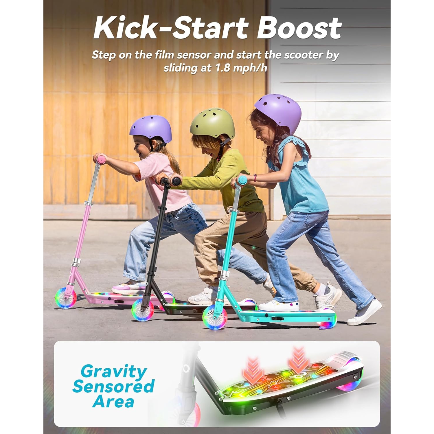 MIHOVER Kids Electric Scooter with LED Lights with 2-Level Adjustable Handlebar, 8KM/H Safe Speed, Foot Sensor Start, for Boys & Girls Ages 4-8